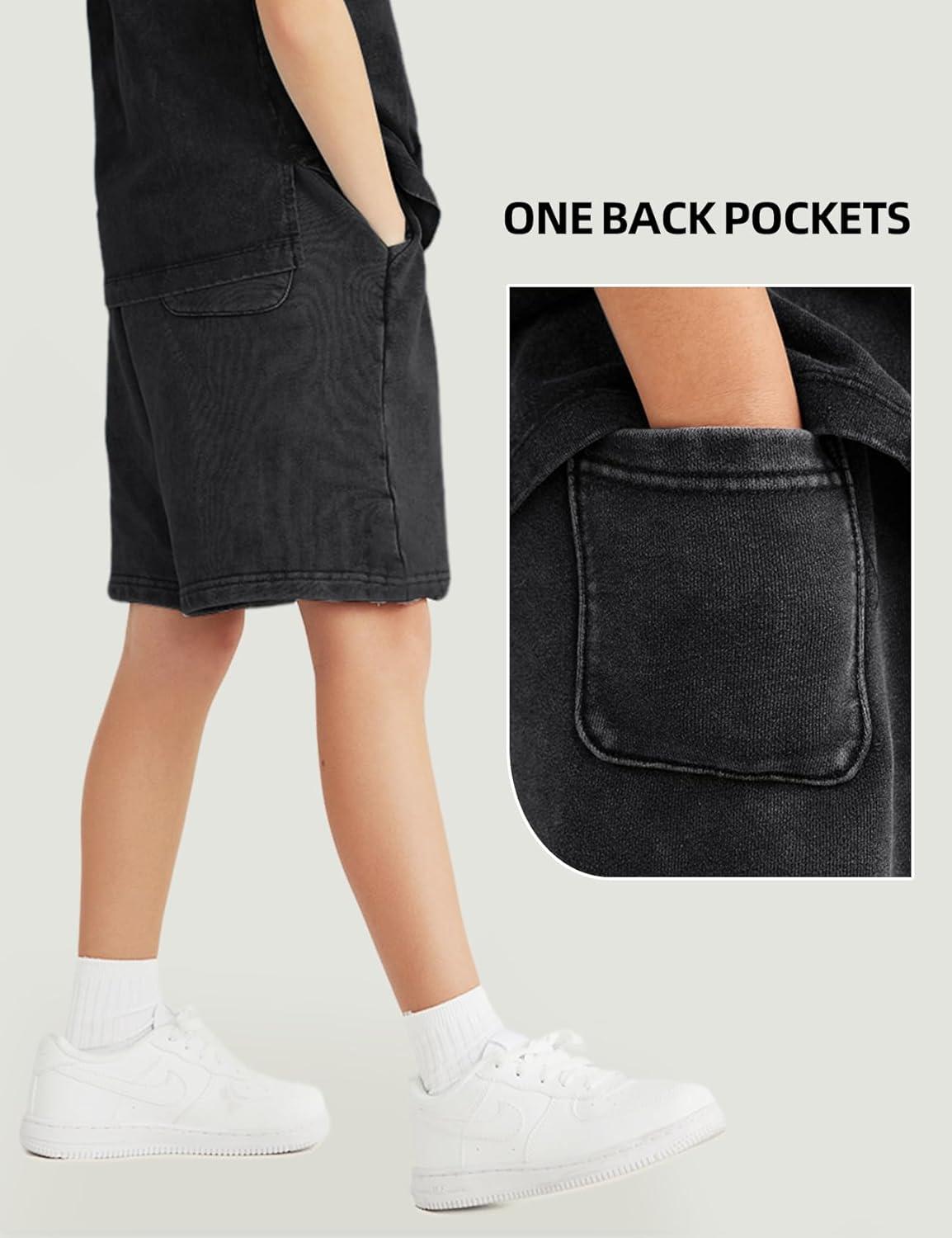 image:imageArssm 2 Pack Boys Shorts Cotton Acid Washed Athletic Shorts Kids Summer Active Shorts with PocketsBlackdarkgrey