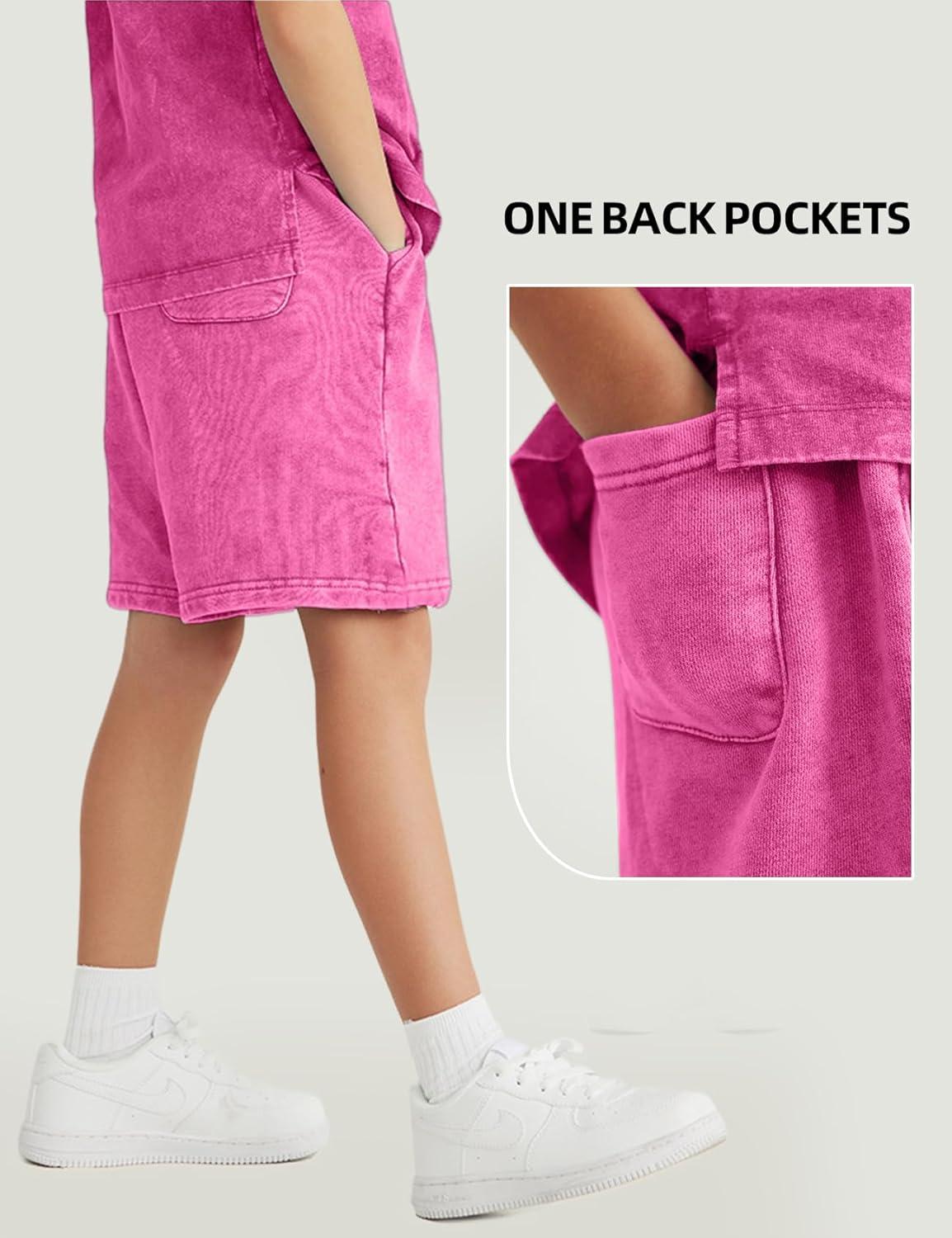 image:imageArssm 2 Pack Boys Shorts Cotton Acid Washed Athletic Shorts Kids Summer Active Shorts with PocketsBlackpink