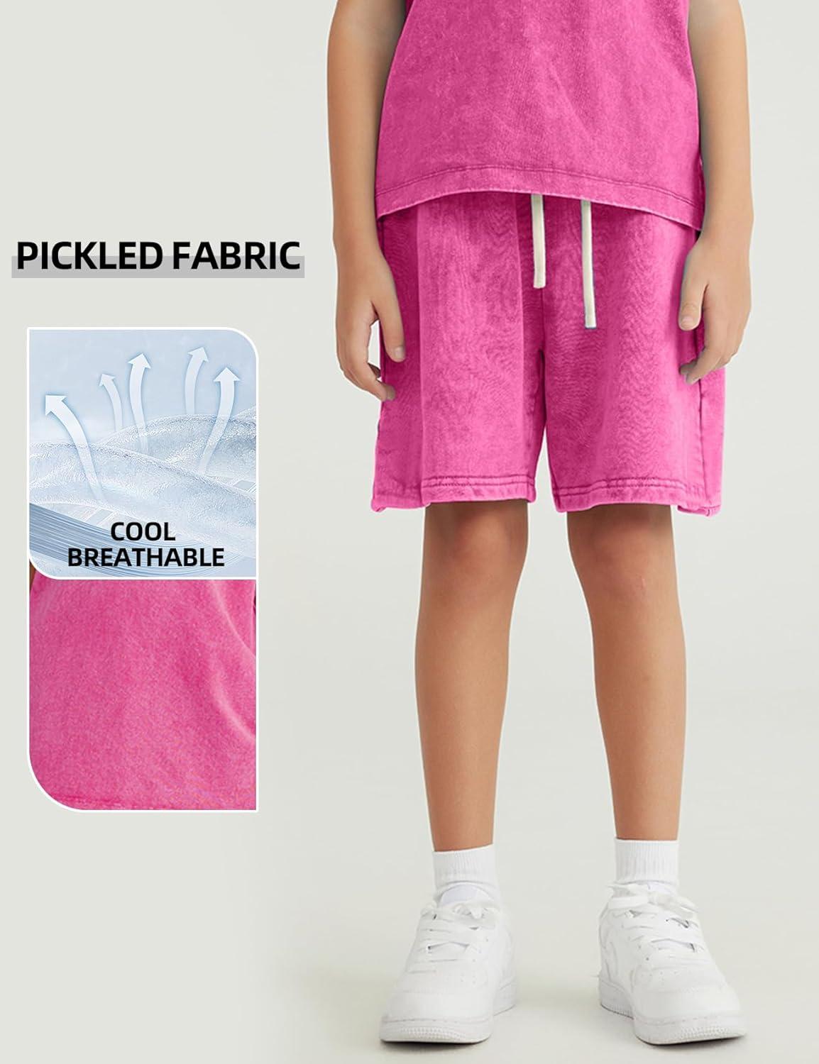 image:imageArssm 2 Pack Boys Shorts Cotton Acid Washed Athletic Shorts Kids Summer Active Shorts with PocketsBlackpink