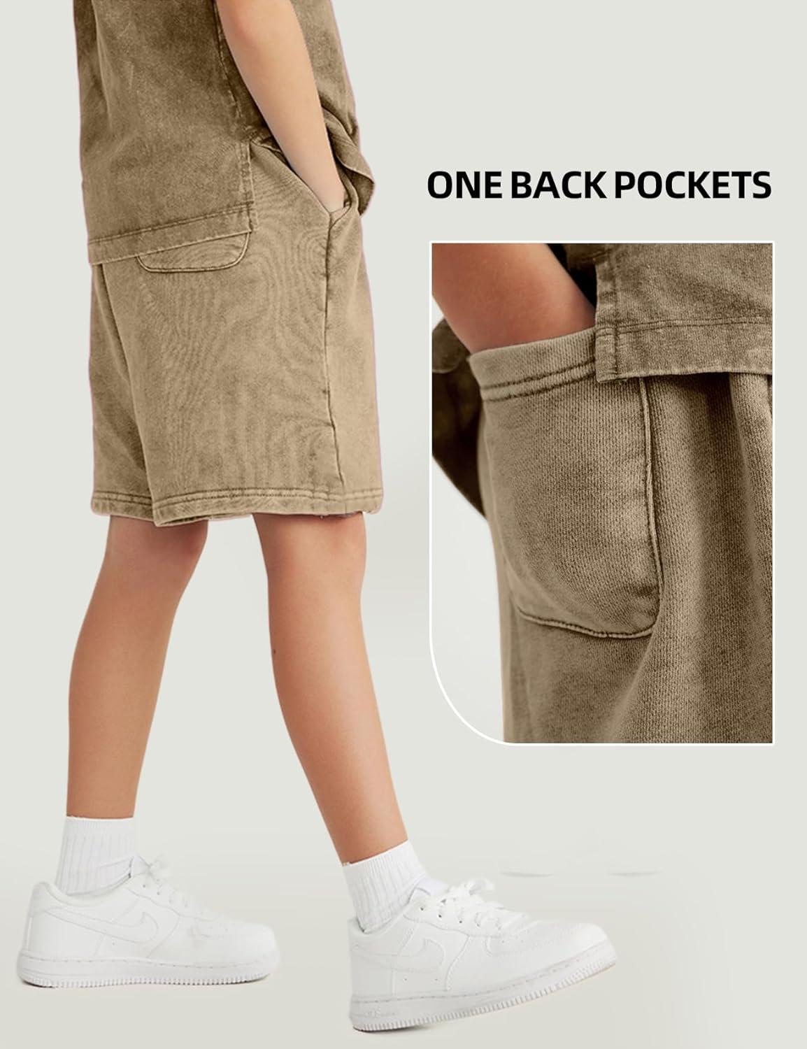 image:imageArssm 2 Pack Boys Shorts Cotton Acid Washed Athletic Shorts Kids Summer Active Shorts with PocketsKhakiarmy