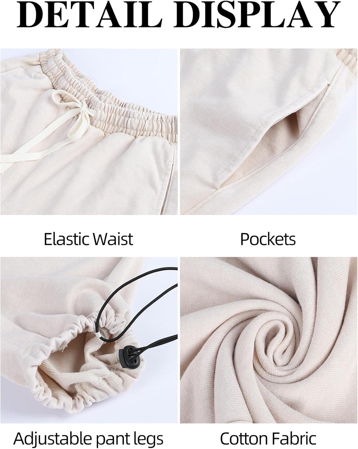 image:imageArssm Baggy Sweatpants for Women Wide Leg Pants Vintage Cotton Acid Wash Drawstring Joggers with PocketsApricot