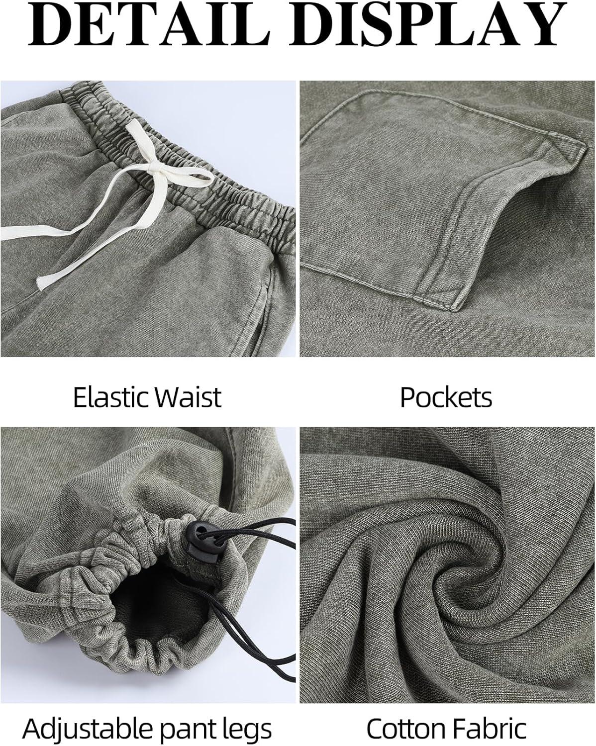 image:imageArssm Baggy Sweatpants for Women Wide Leg Pants Vintage Cotton Acid Wash Drawstring Joggers with PocketsArmy
