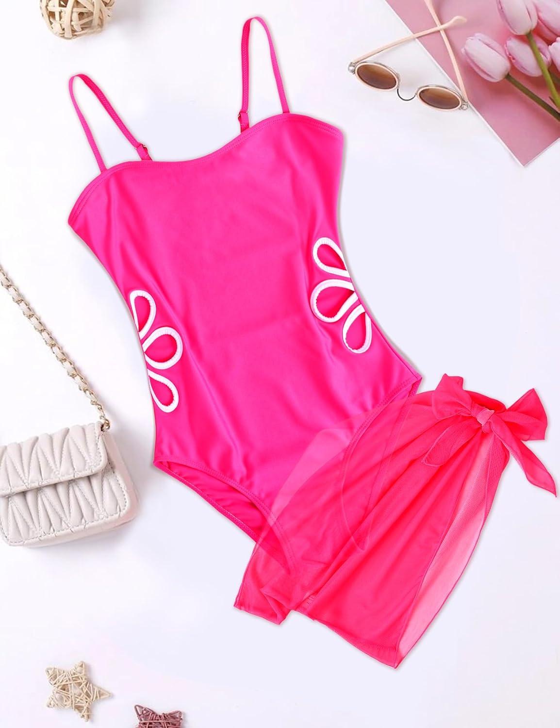 image:imageArssm Girls One Piece Swimsuits Teen Girl Swimsuit Cut Out Bathing Suit with Cover Up Skirt Swimwear 716YRed