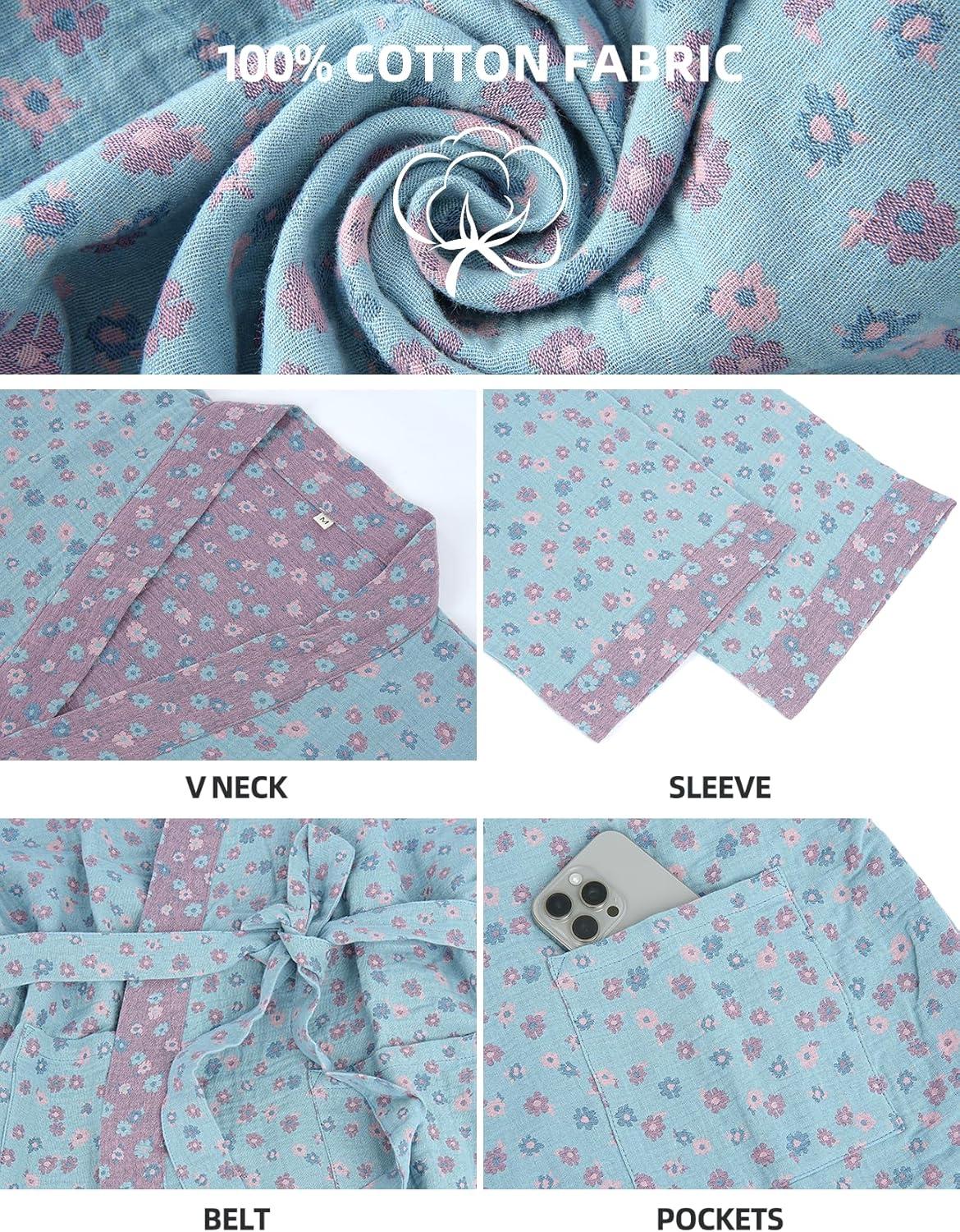 image:imageArssm Kimono Robes for Women Long Cotton Gauze Robe Jacquard Japanese Sleepwear Yukata Muslin Bathrobe LoungewearFloral