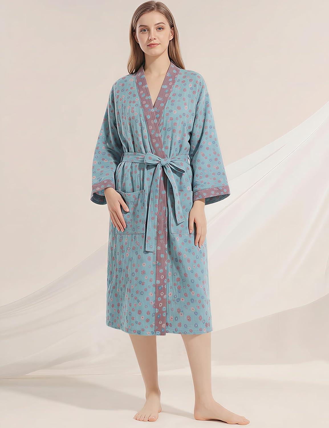 image:imageArssm Kimono Robes for Women Long Cotton Gauze Robe Jacquard Japanese Sleepwear Yukata Muslin Bathrobe LoungewearFloral