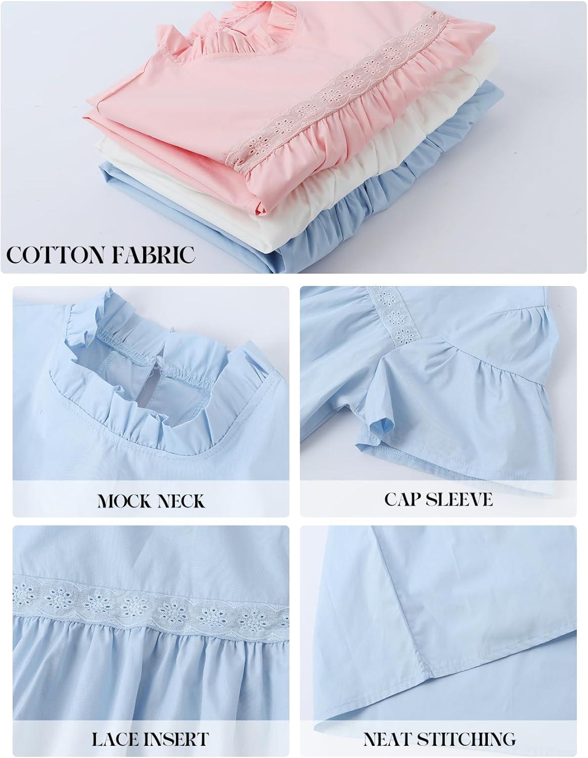 image:imageArssm Peplum Tops for Women Short Sleeve Babydoll Shirt Mock Neck Blouse Pleated Tunic ShirtsBlue