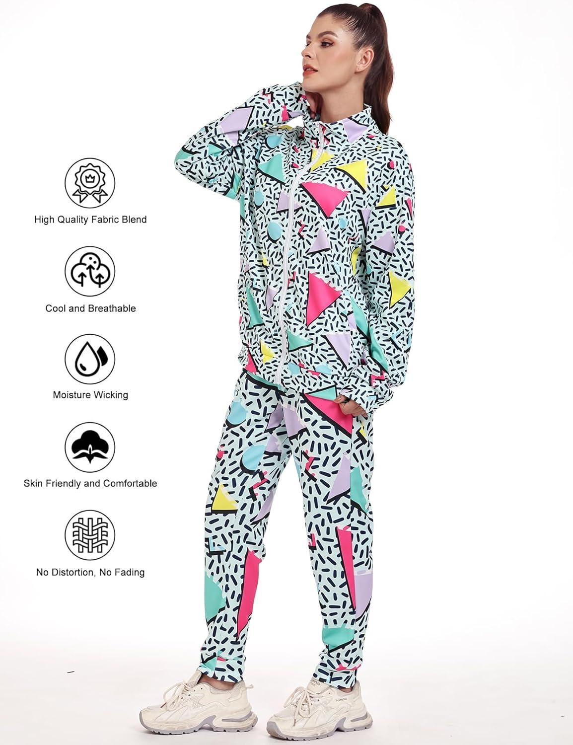image:imageArssm Retro 80s 90s Outfit Sets for Women Color Block 2 Piece Tracksuit Windbreaker Jacket SetGreen