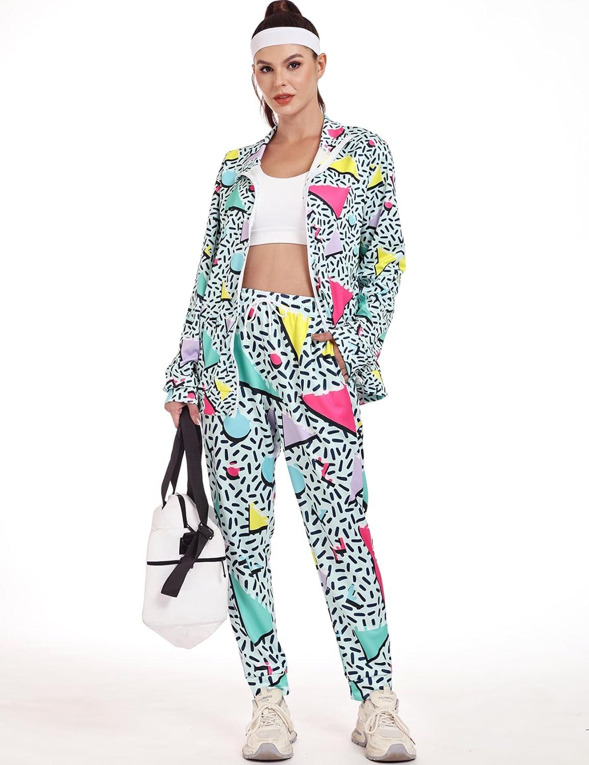image:imageArssm Retro 80s 90s Outfit Sets for Women Color Block 2 Piece Tracksuit Windbreaker Jacket SetGreen