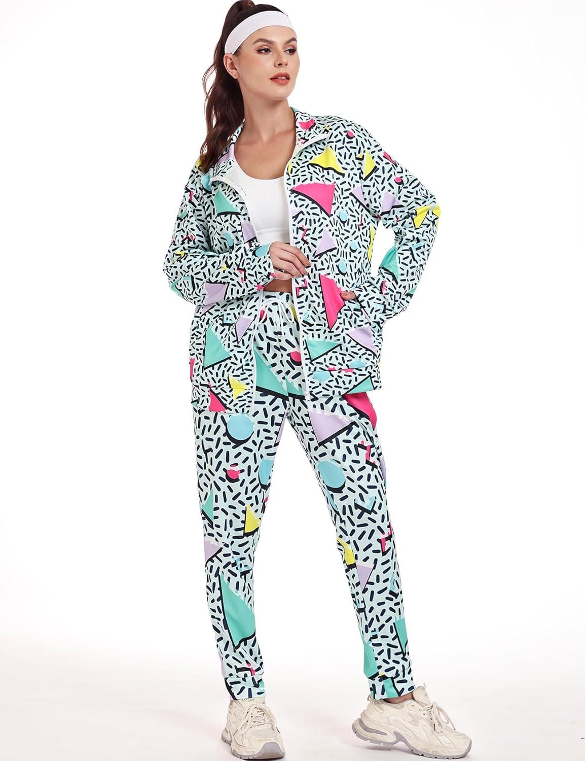 image:imageArssm Retro 80s 90s Outfit Sets for Women Color Block 2 Piece Tracksuit Windbreaker Jacket SetGreen