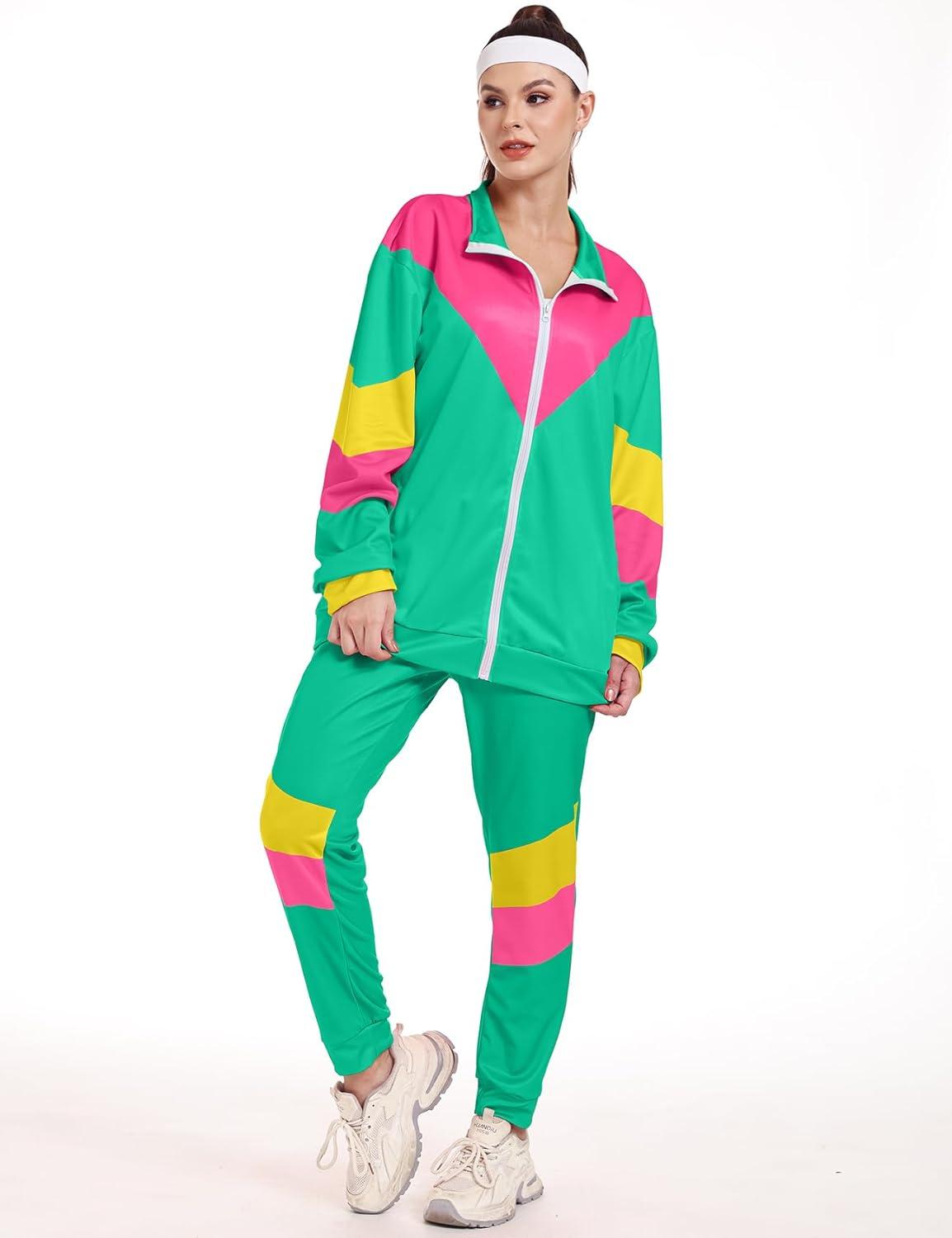 image:imageArssm Retro 80s 90s Outfit Sets for Women Color Block 2 Piece Tracksuit Windbreaker Jacket SetLightgreen