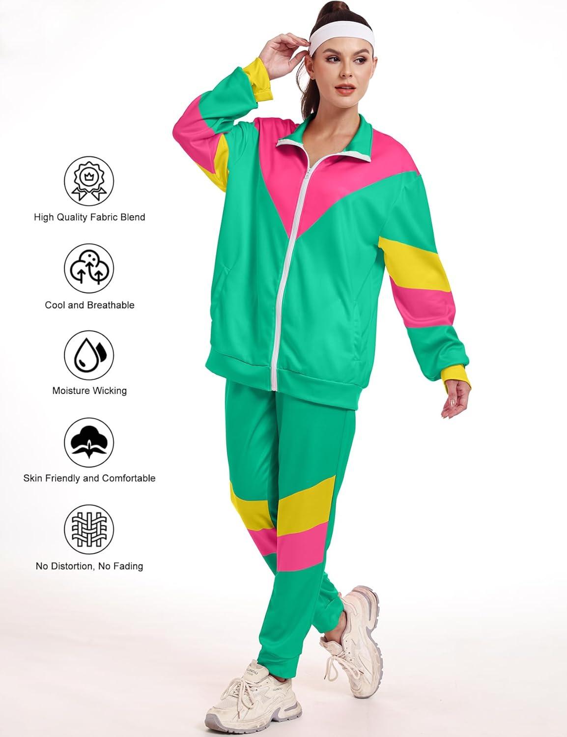 image:imageArssm Retro 80s 90s Outfit Sets for Women Color Block 2 Piece Tracksuit Windbreaker Jacket SetLightgreen