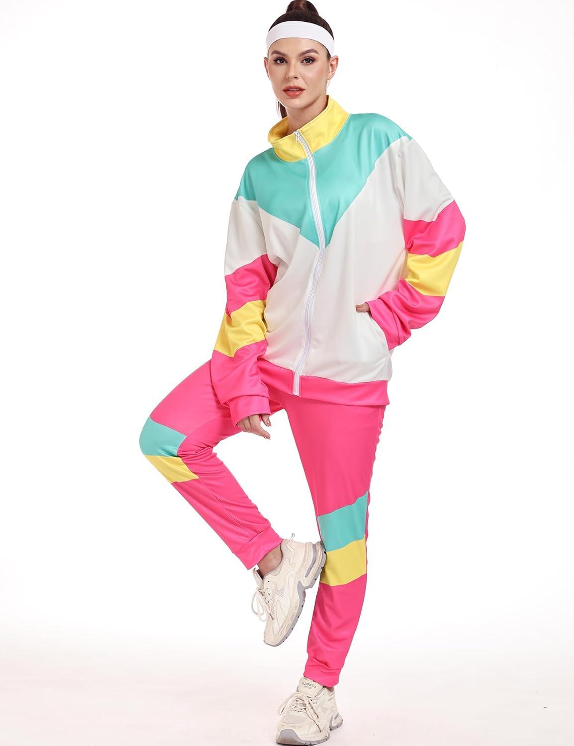 image:imageArssm Retro 80s 90s Outfit Sets for Women Color Block 2 Piece Tracksuit Windbreaker Jacket SetPink
