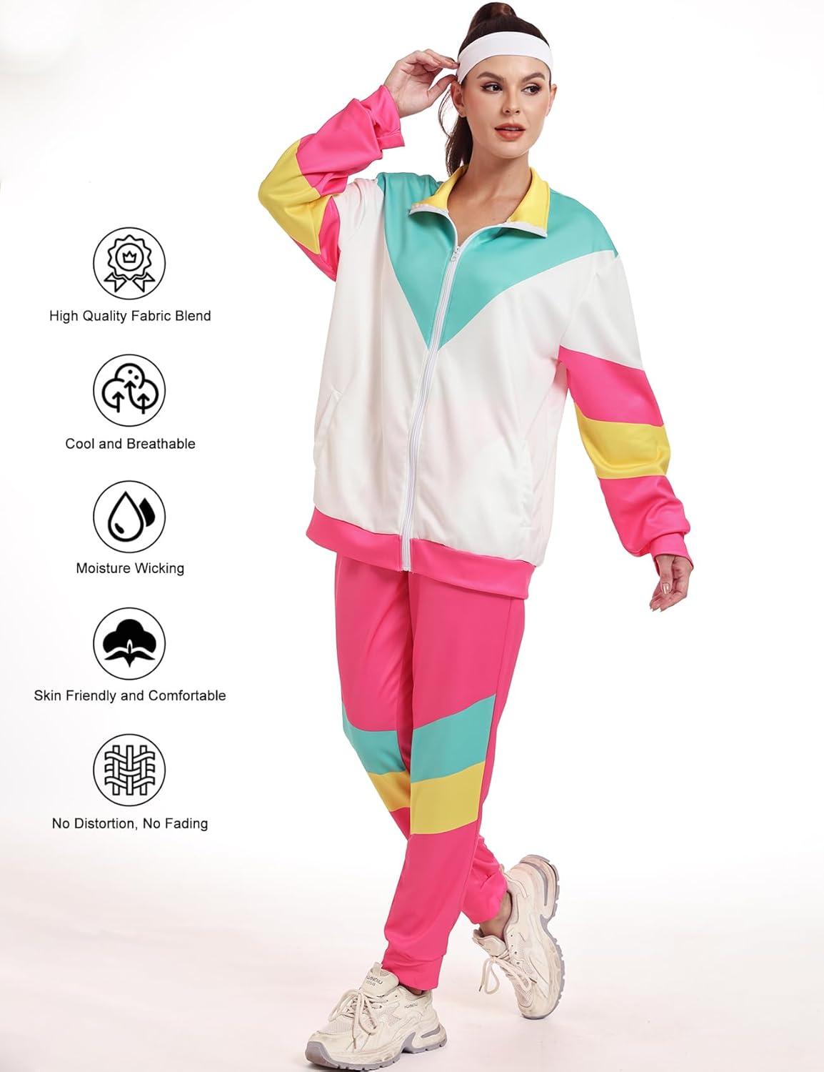 image:imageArssm Retro 80s 90s Outfit Sets for Women Color Block 2 Piece Tracksuit Windbreaker Jacket SetPink