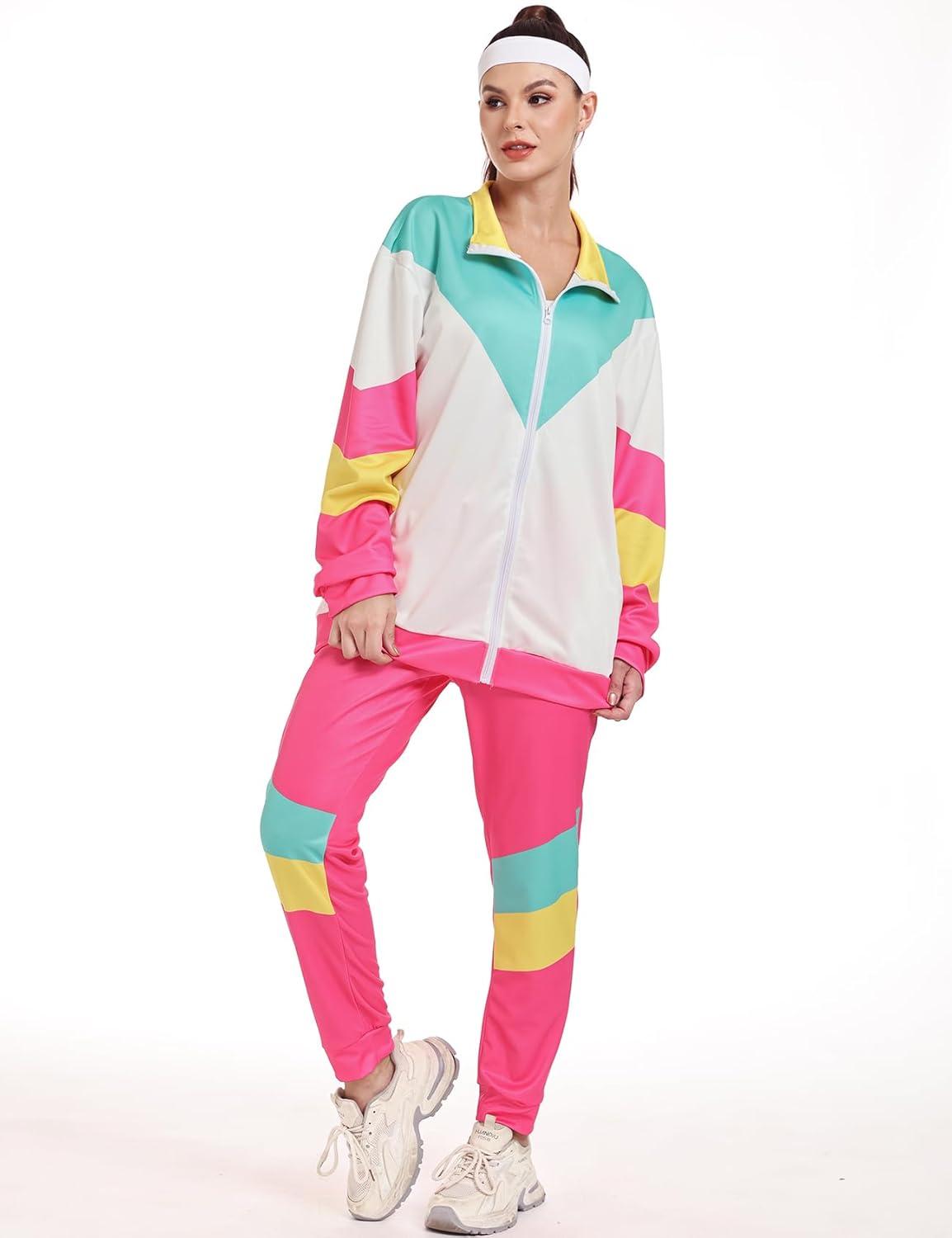 image:imageArssm Retro 80s 90s Outfit Sets for Women Color Block 2 Piece Tracksuit Windbreaker Jacket SetPink