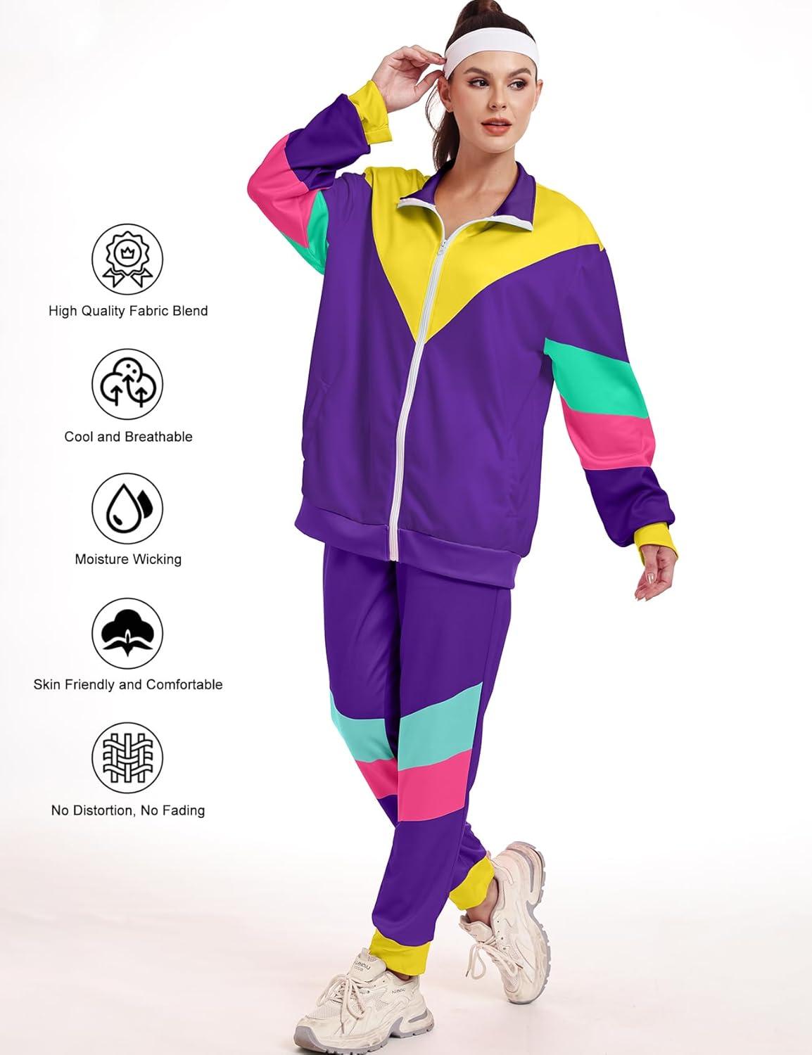 image:imageArssm Retro 80s 90s Outfit Sets for Women Color Block 2 Piece Tracksuit Windbreaker Jacket SetPurple