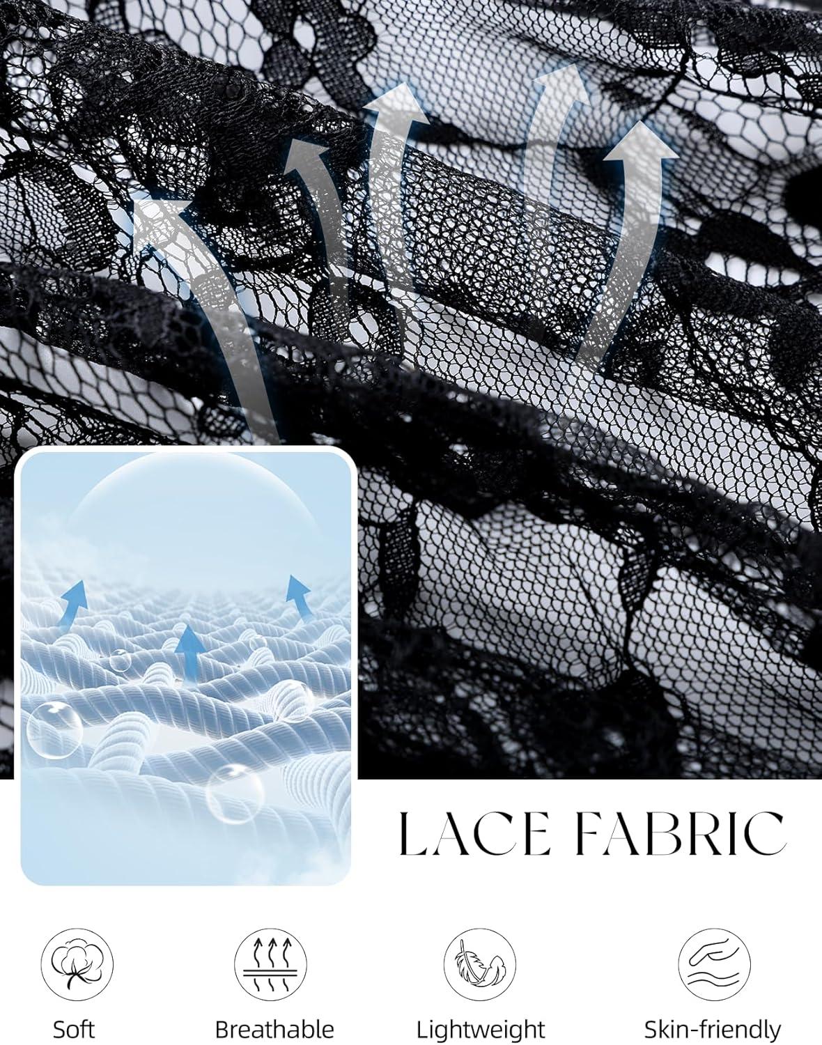 image:imageArssm Sheer Tops for Women Short Sleeve Lace Tops See Through Babydoll Tops Mesh ShirtsBlack