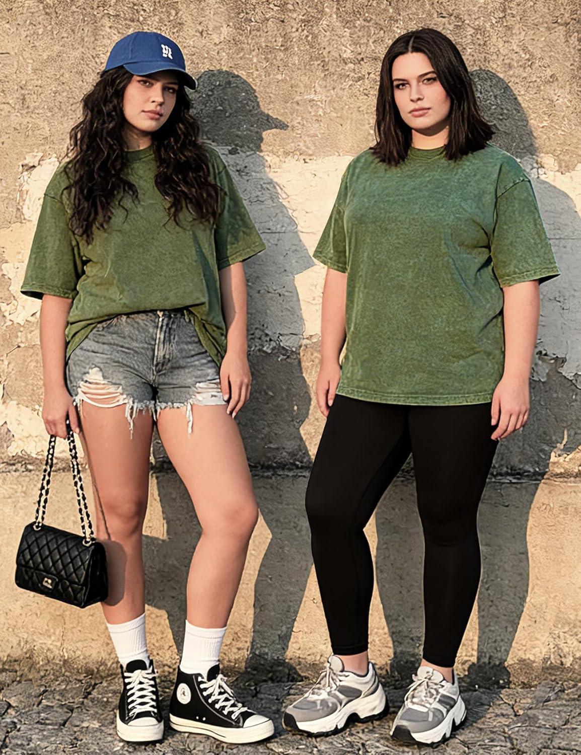 image:imageArssm Women Oversized T Shirts Acid Washed Cotton Tees Vintage Baggy Loose Fit Streetwear Workout TopsArmy