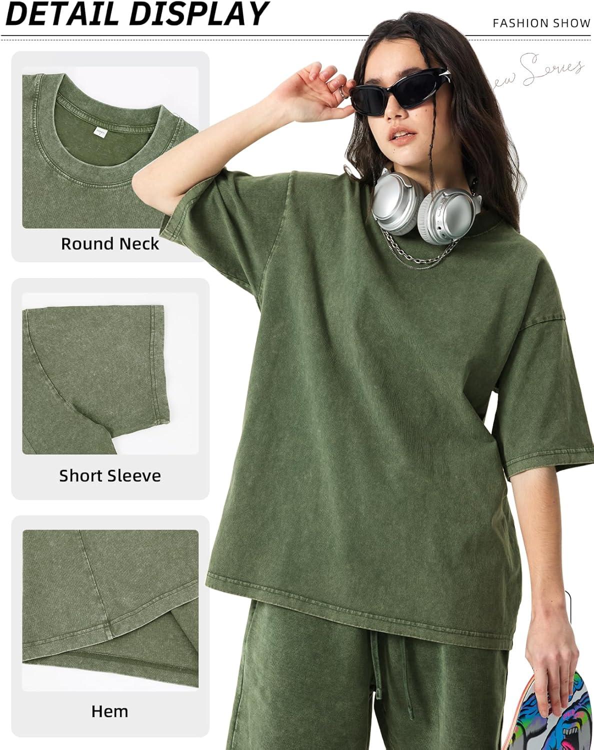 image:imageArssm Women Oversized T Shirts Acid Washed Cotton Tees Vintage Baggy Loose Fit Streetwear Workout TopsArmy
