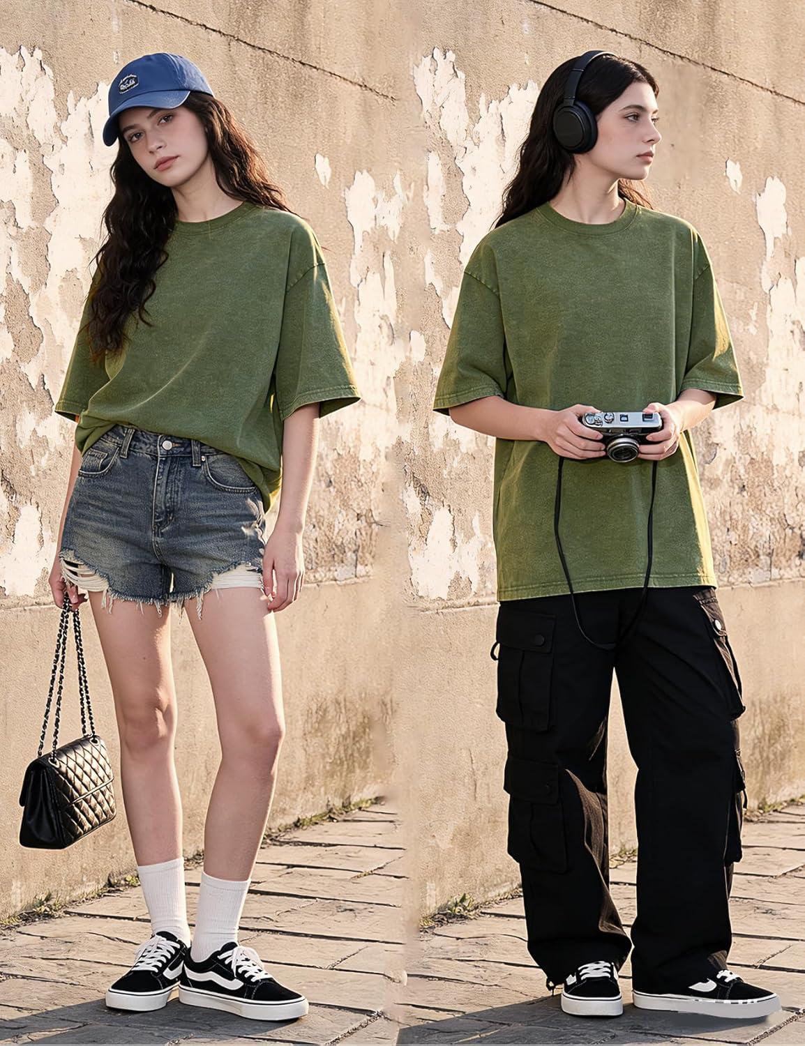 image:imageArssm Women Oversized T Shirts Acid Washed Cotton Tees Vintage Baggy Loose Fit Streetwear Workout TopsArmy