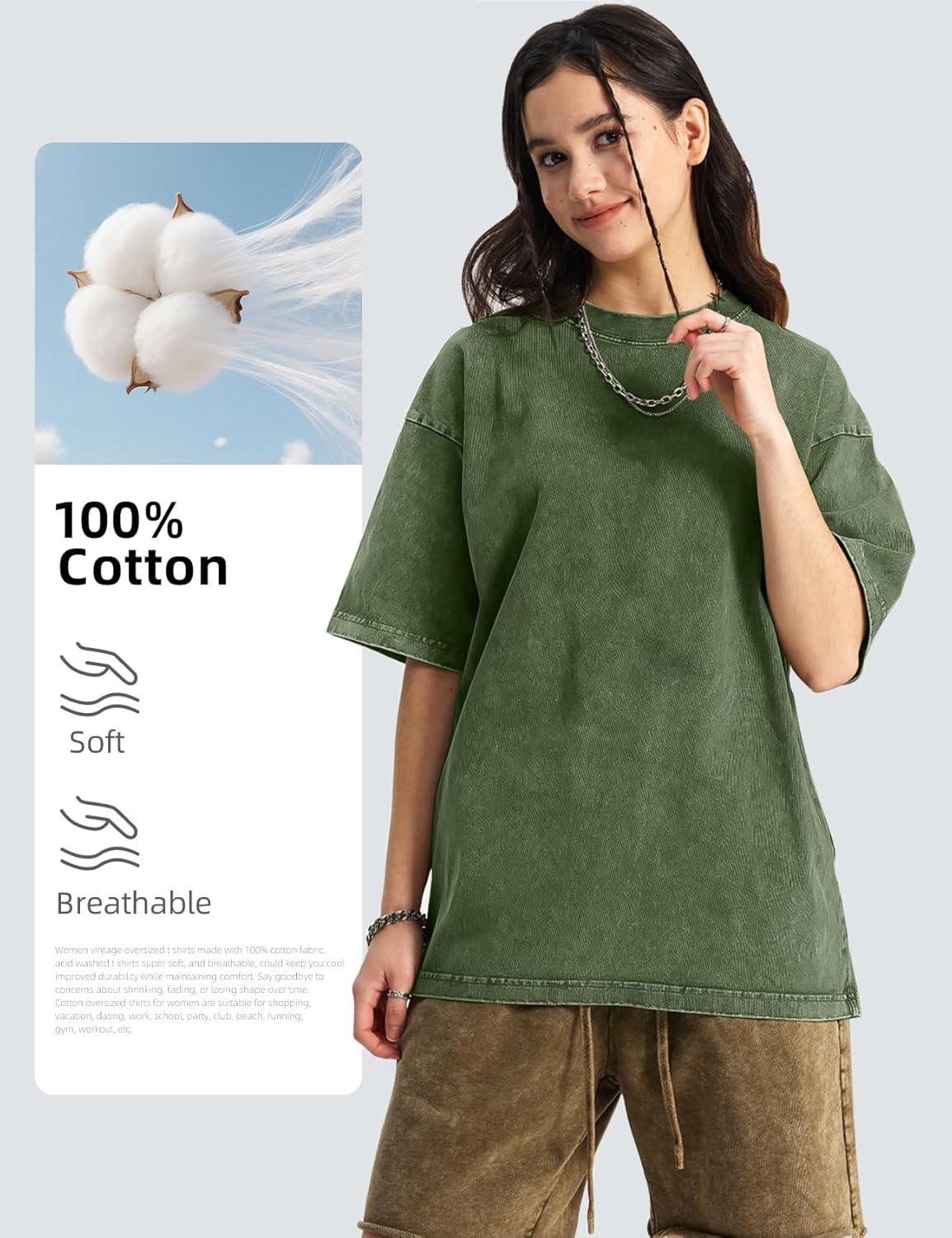 image:imageArssm Women Oversized T Shirts Acid Washed Cotton Tees Vintage Baggy Loose Fit Streetwear Workout TopsBlackarmykhakibeige