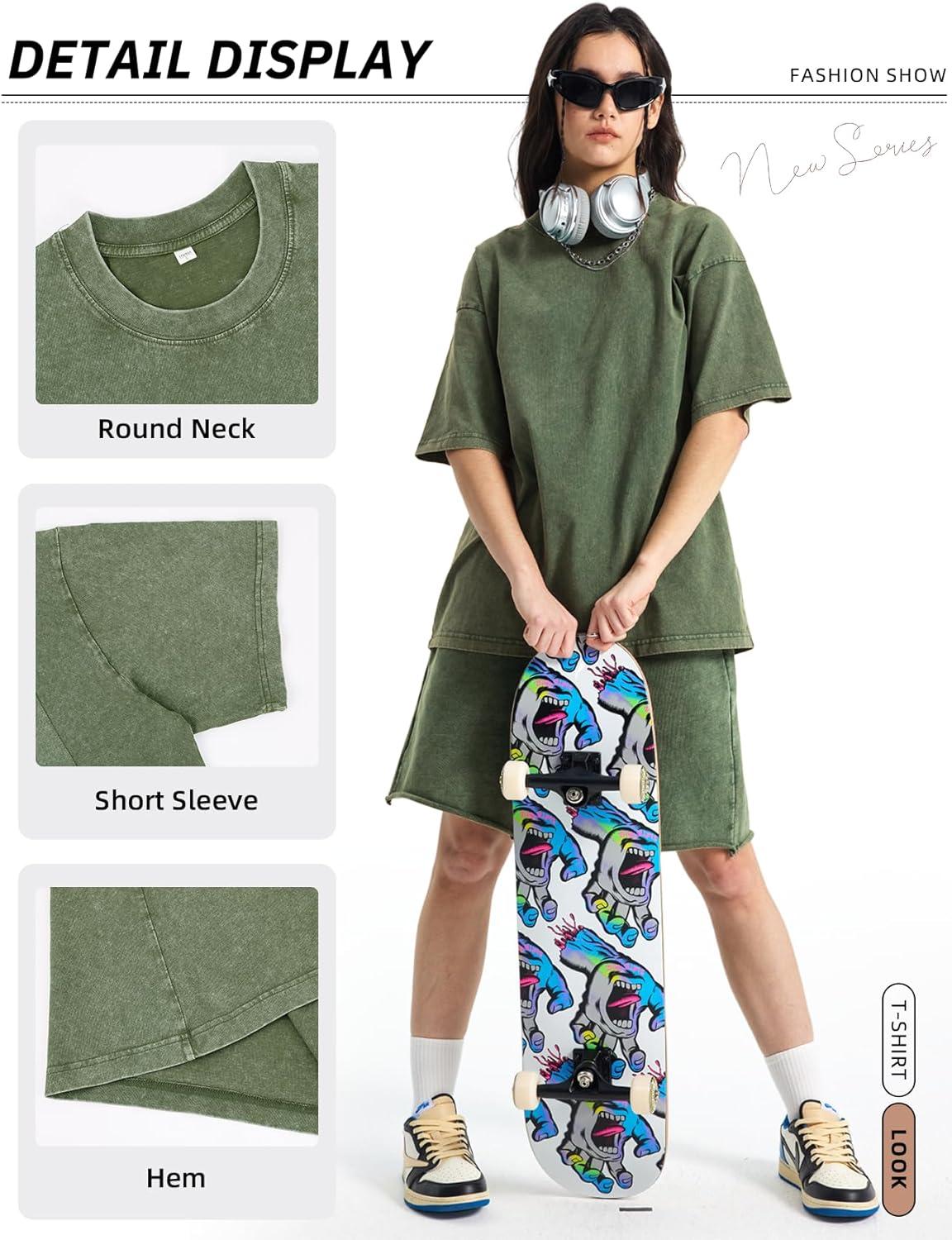 image:imageArssm Women Oversized T Shirts Acid Washed Cotton Tees Vintage Baggy Loose Fit Streetwear Workout TopsBlackarmykhakibeige