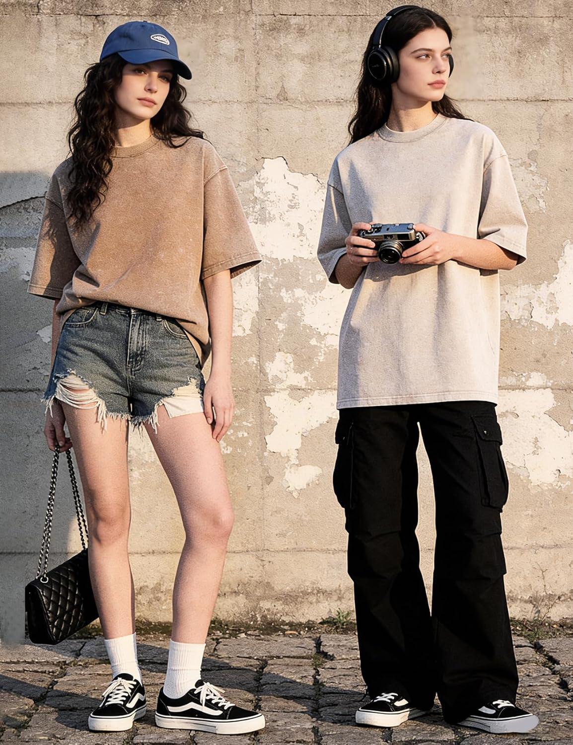 image:imageArssm Women Oversized T Shirts Acid Washed Cotton Tees Vintage Baggy Loose Fit Streetwear Workout TopsBlackarmykhakibeige