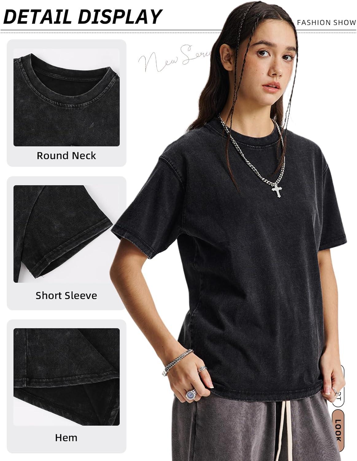 image:imageArssm Women Oversized T Shirts Acid Washed Cotton Tees Vintage Baggy Loose Fit Streetwear Workout TopsBlackgreyarmybeige