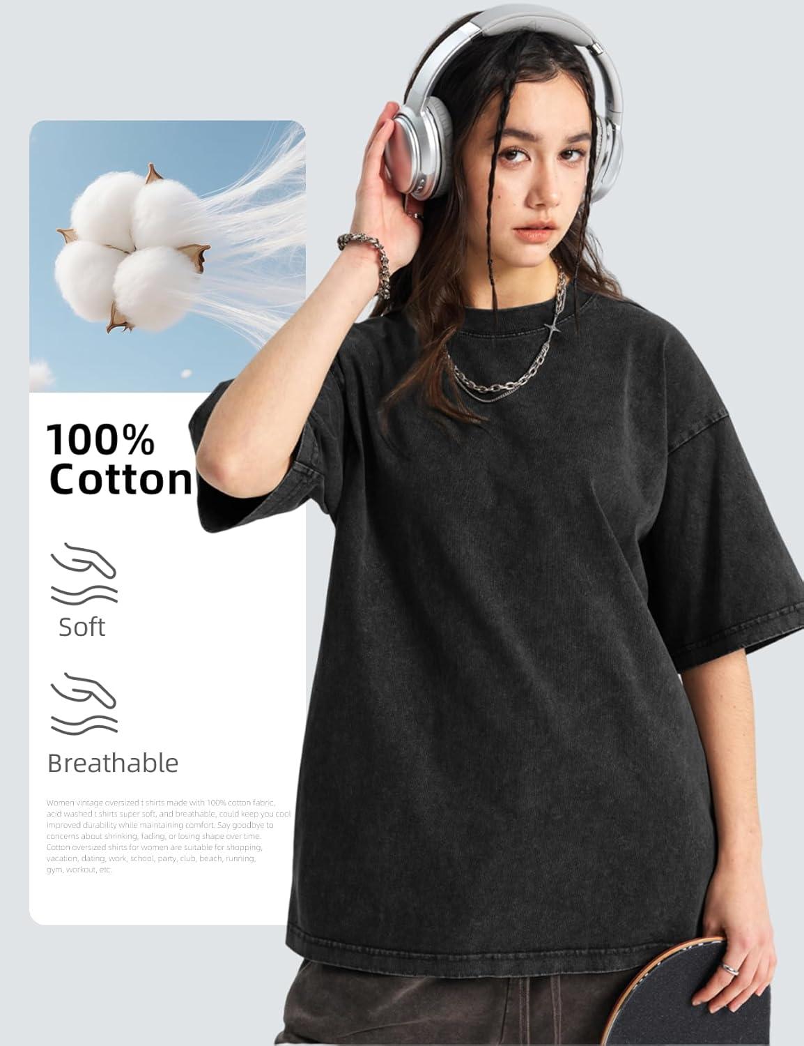 image:imageArssm Women Oversized T Shirts Acid Washed Cotton Tees Vintage Baggy Loose Fit Streetwear Workout TopsBlackgreyarmybeige