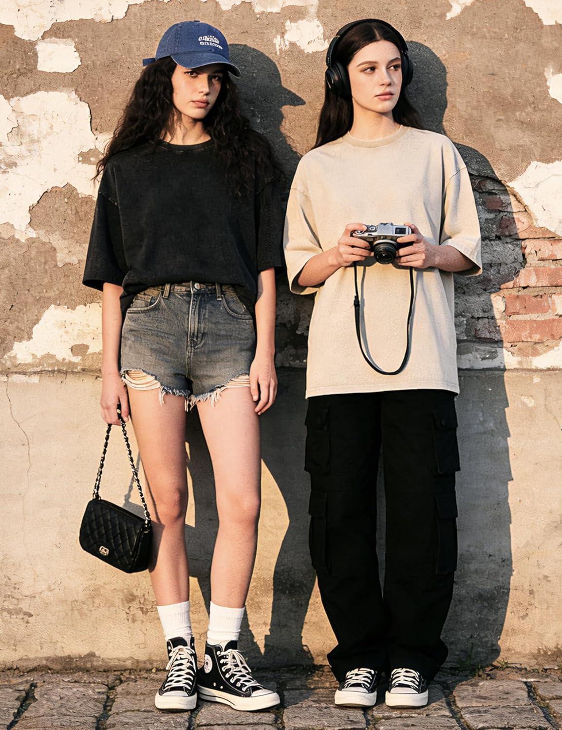 image:imageArssm Women Oversized T Shirts Acid Washed Cotton Tees Vintage Baggy Loose Fit Streetwear Workout TopsBlackgreyarmybeige