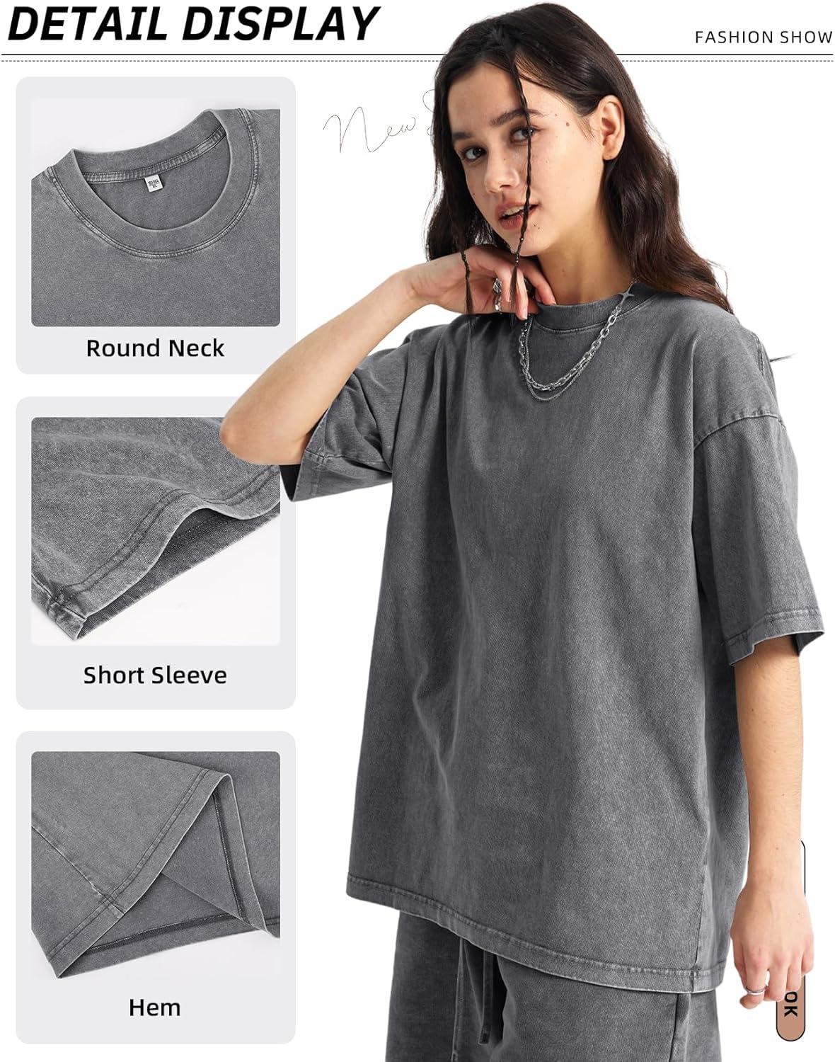 image:imageArssm Women Oversized T Shirts Acid Washed Cotton Tees Vintage Baggy Loose Fit Streetwear Workout TopsBlackgreykhakibeige