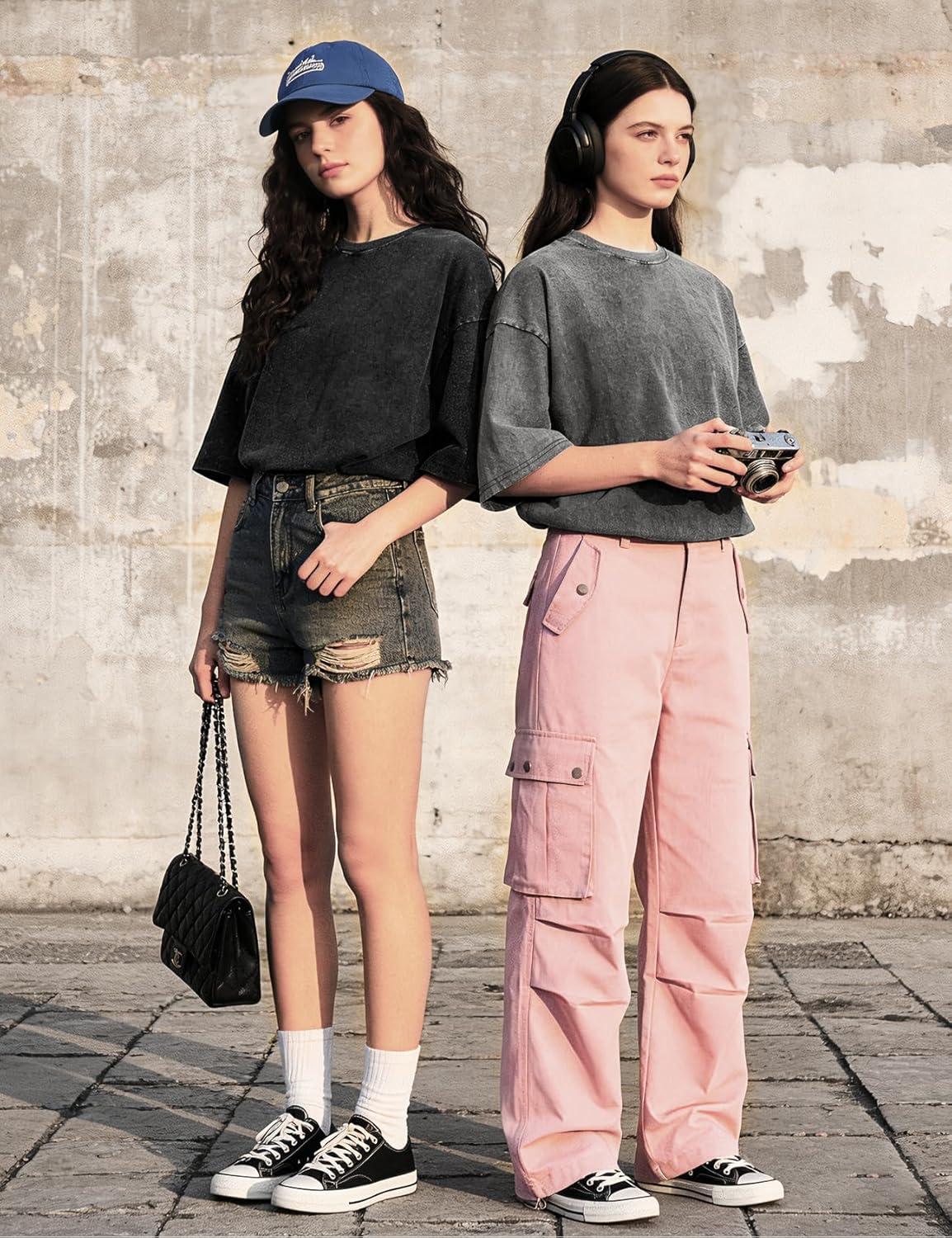 image:imageArssm Women Oversized T Shirts Acid Washed Cotton Tees Vintage Baggy Loose Fit Streetwear Workout TopsBlackgreykhakibeige