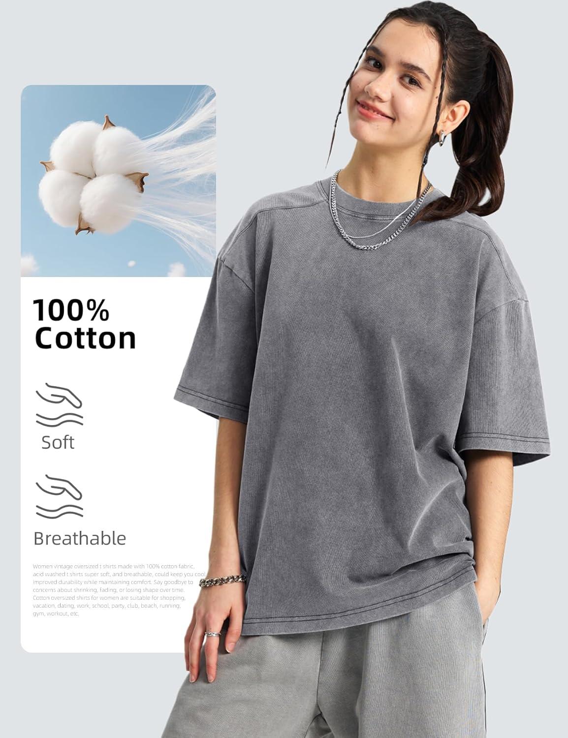 image:imageArssm Women Oversized T Shirts Acid Washed Cotton Tees Vintage Baggy Loose Fit Streetwear Workout TopsBlackgreykhakibeige