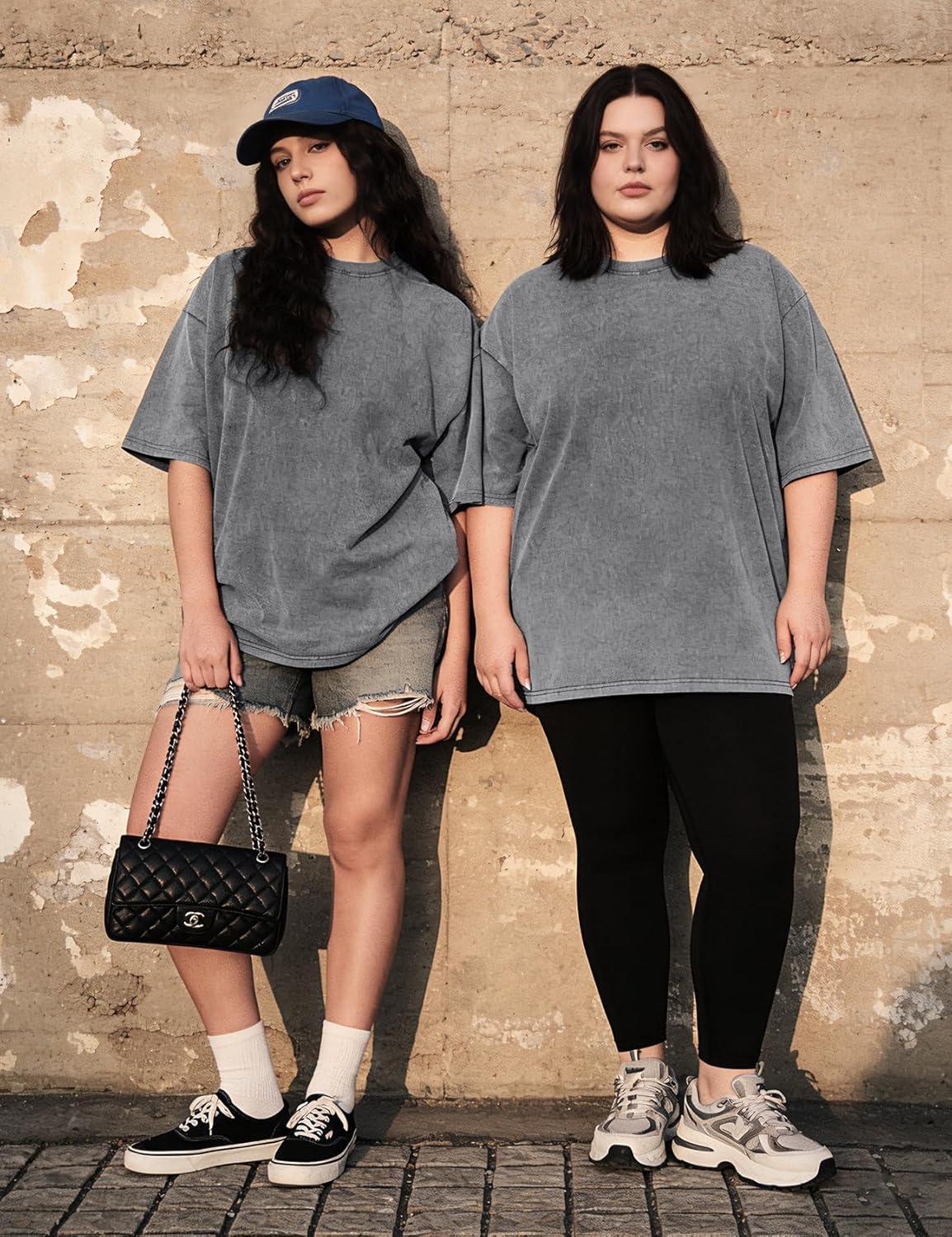 image:imageArssm Women Oversized T Shirts Acid Washed Cotton Tees Vintage Baggy Loose Fit Streetwear Workout TopsGrey