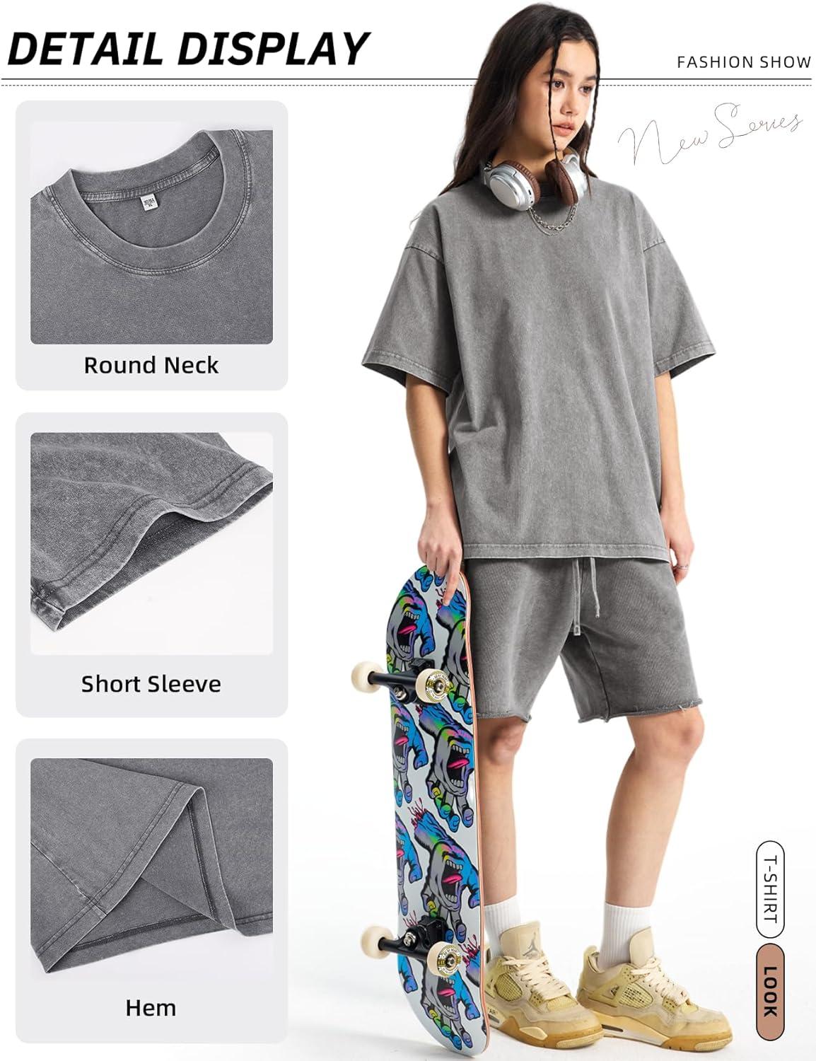 image:imageArssm Women Oversized T Shirts Acid Washed Cotton Tees Vintage Baggy Loose Fit Streetwear Workout TopsGrey