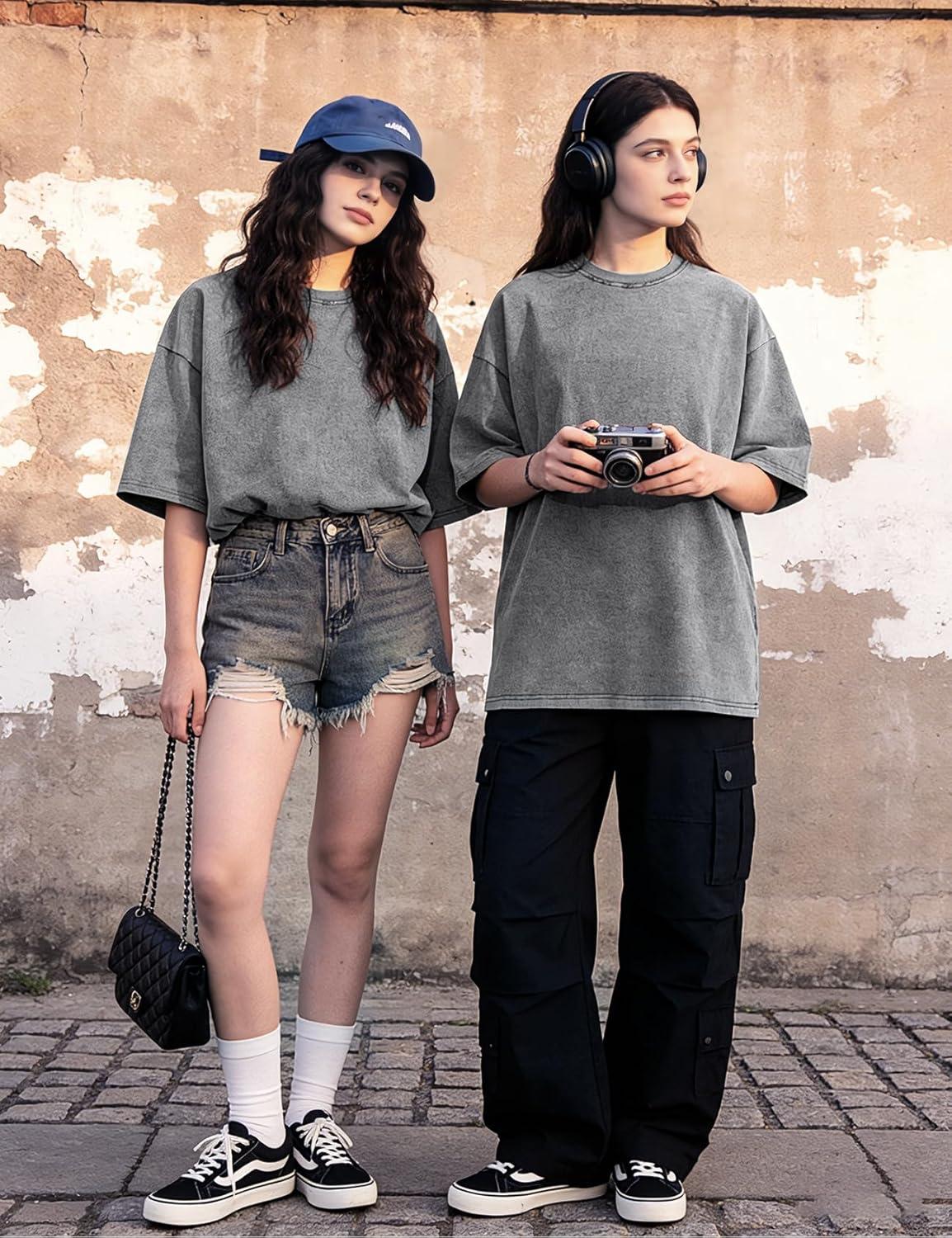 image:imageArssm Women Oversized T Shirts Acid Washed Cotton Tees Vintage Baggy Loose Fit Streetwear Workout TopsGrey