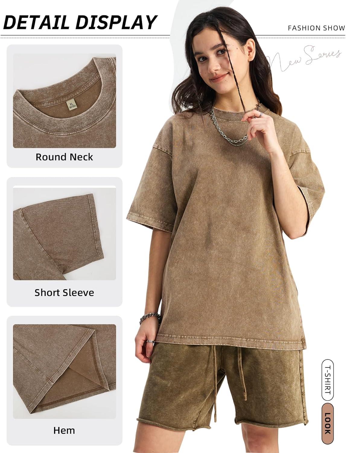 image:imageArssm Women Oversized T Shirts Acid Washed Cotton Tees Vintage Baggy Loose Fit Streetwear Workout TopsKhaki
