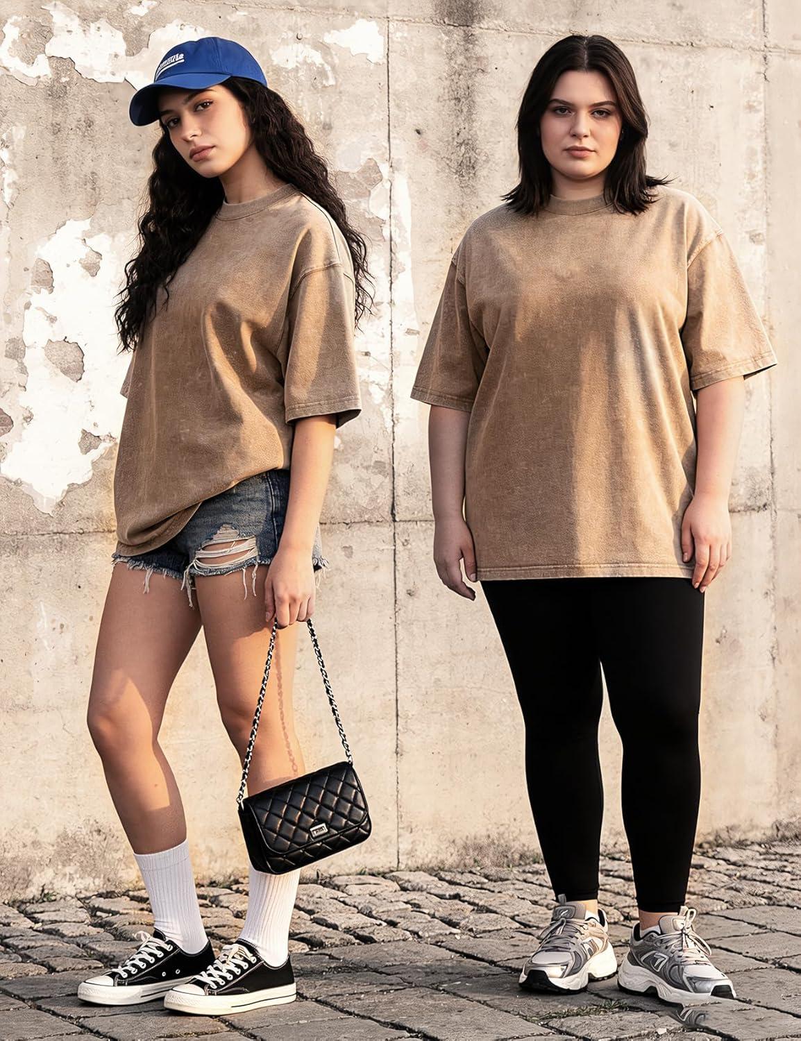 image:imageArssm Women Oversized T Shirts Acid Washed Cotton Tees Vintage Baggy Loose Fit Streetwear Workout TopsKhaki