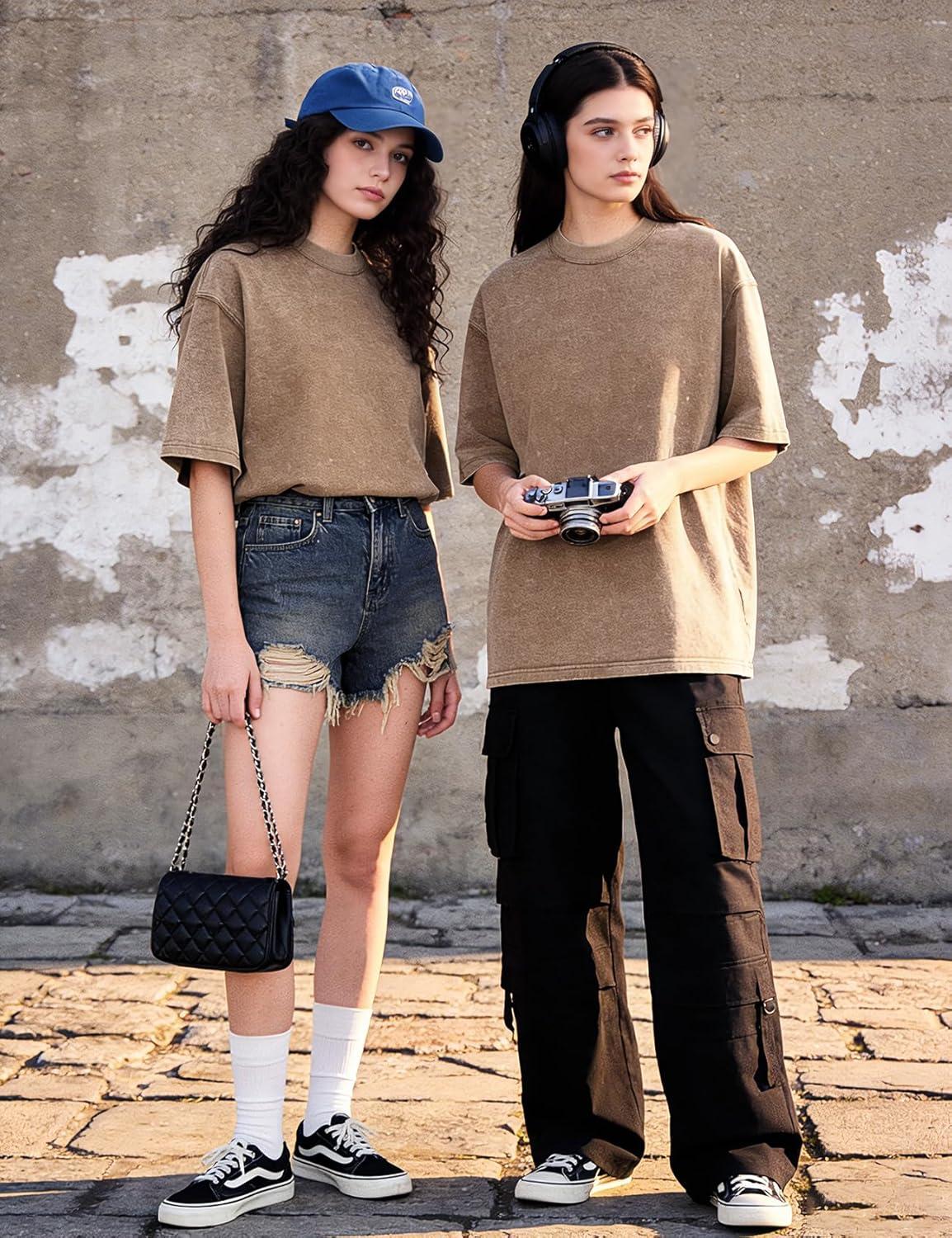 image:imageArssm Women Oversized T Shirts Acid Washed Cotton Tees Vintage Baggy Loose Fit Streetwear Workout TopsKhaki