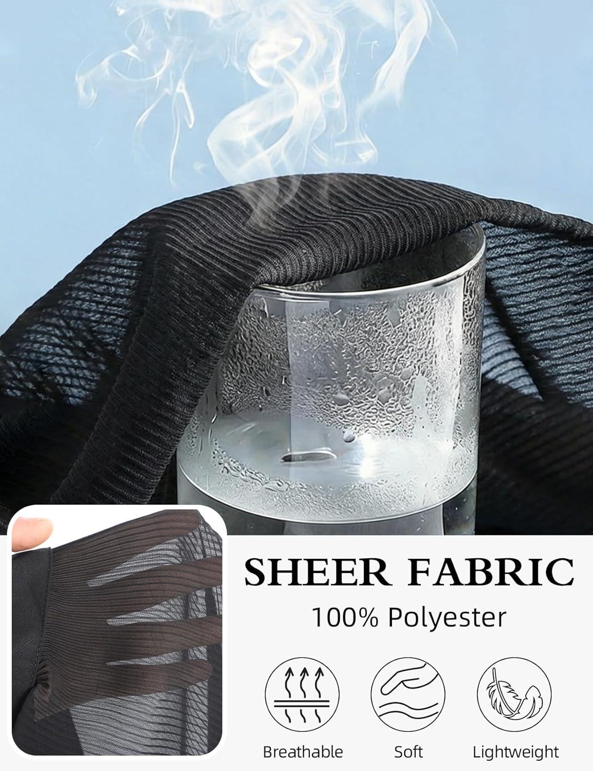 image:imageArssm Women Sheer Button Up Blouse Long Sleeve Mesh Pleated Blouse Tops See Through ShirtsBlack