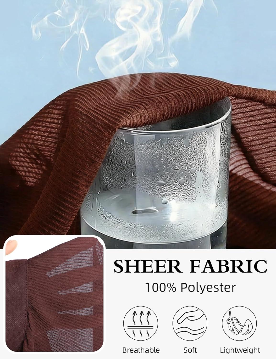 image:imageArssm Women Sheer Button Up Blouse Long Sleeve Mesh Pleated Blouse Tops See Through ShirtsBrown