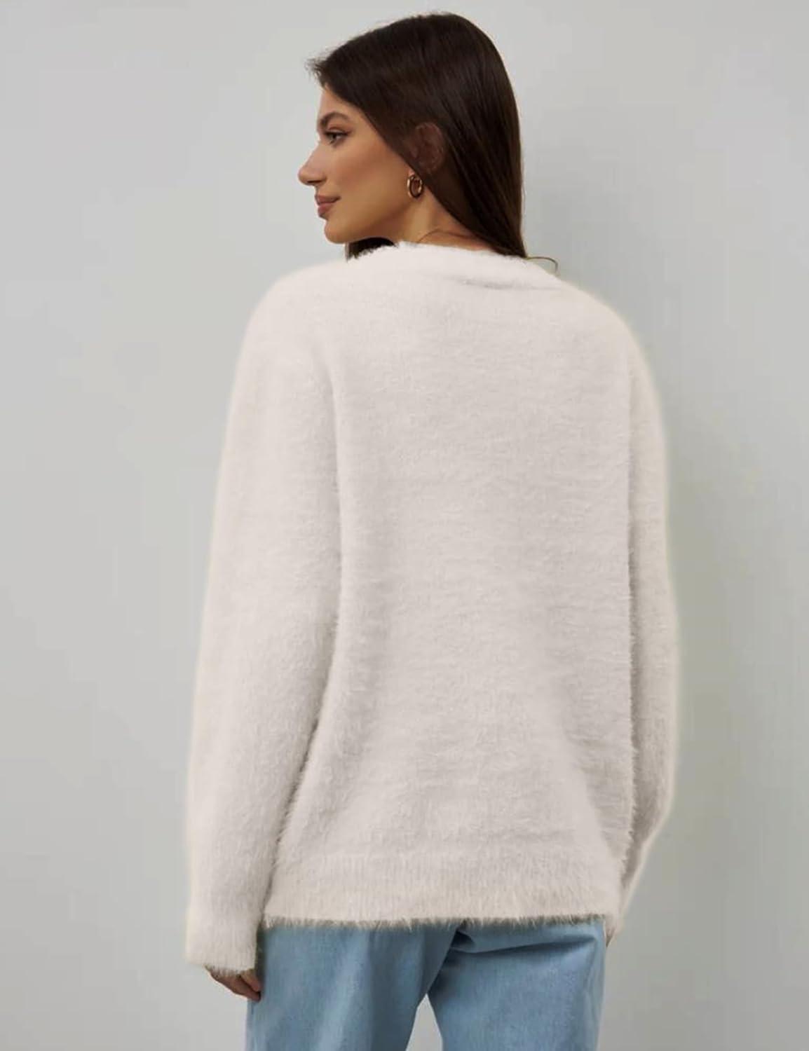 image:imageArssm Womens Fuzzy Cardigan Sweater V Neck Cardigans Button Down Fluffy Knit Top Fashion 2026 KnitwearBeige