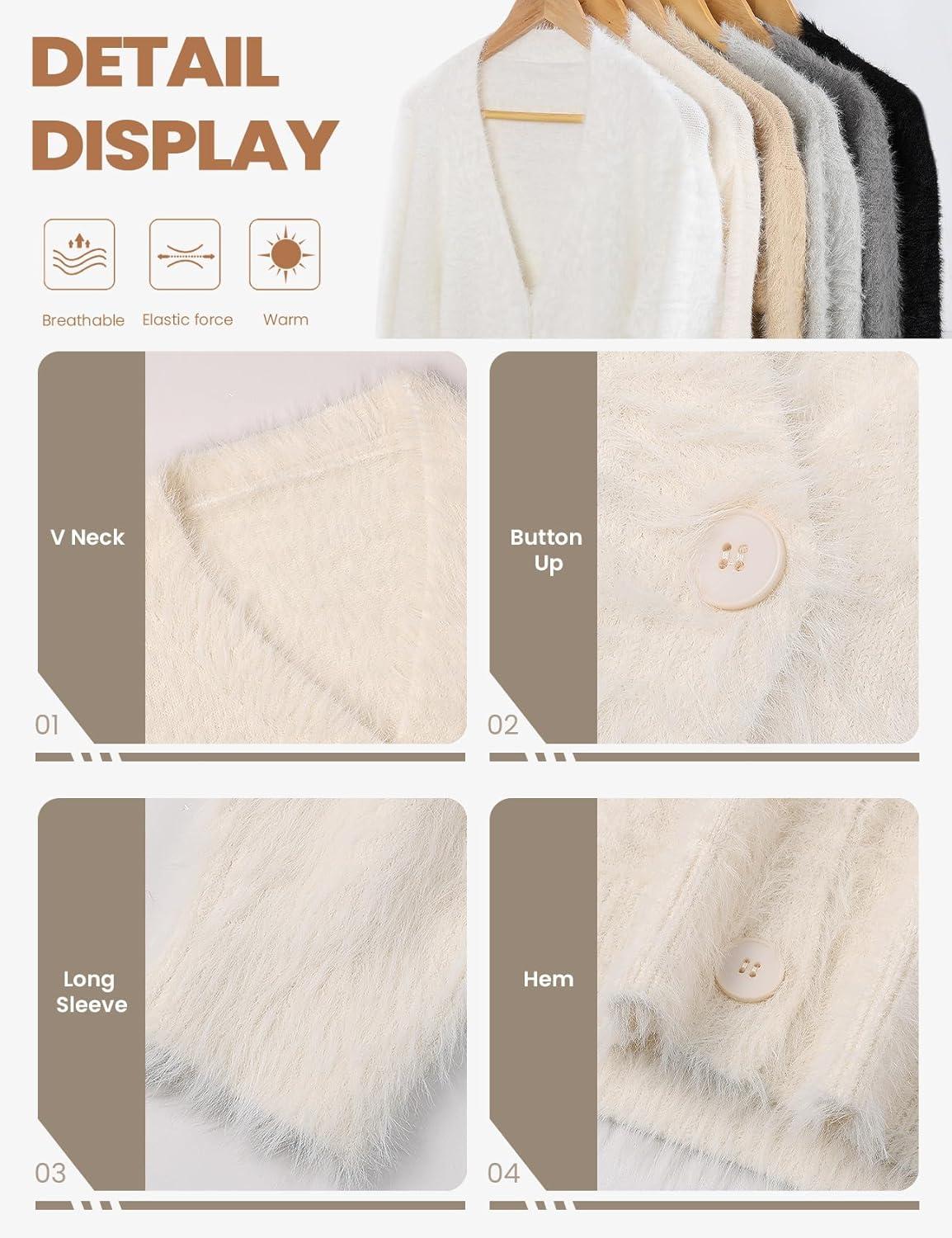 image:imageArssm Womens Fuzzy Cardigan Sweater V Neck Cardigans Button Down Fluffy Knit Top Fashion 2026 KnitwearBeige