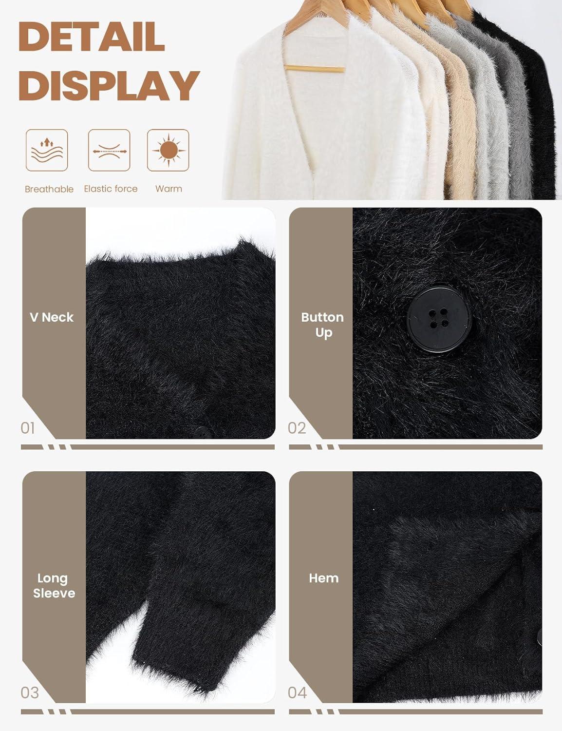 image:imageArssm Womens Fuzzy Cardigan Sweater V Neck Cardigans Button Down Fluffy Knit Top Fashion 2026 KnitwearBlack