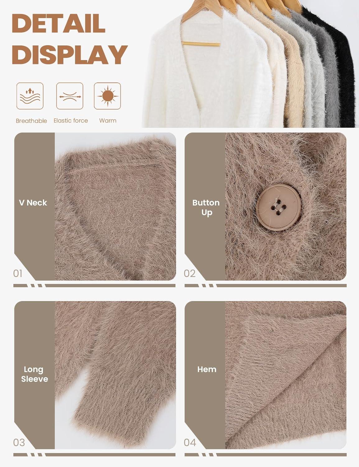 image:imageArssm Womens Fuzzy Cardigan Sweater V Neck Cardigans Button Down Fluffy Knit Top Fashion 2026 KnitwearKhaki