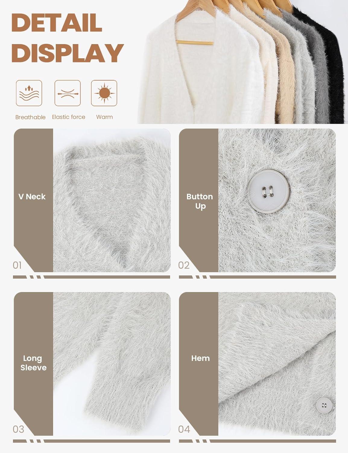 image:imageArssm Womens Fuzzy Cardigan Sweater V Neck Cardigans Button Down Fluffy Knit Top Fashion 2026 KnitwearLightgrey