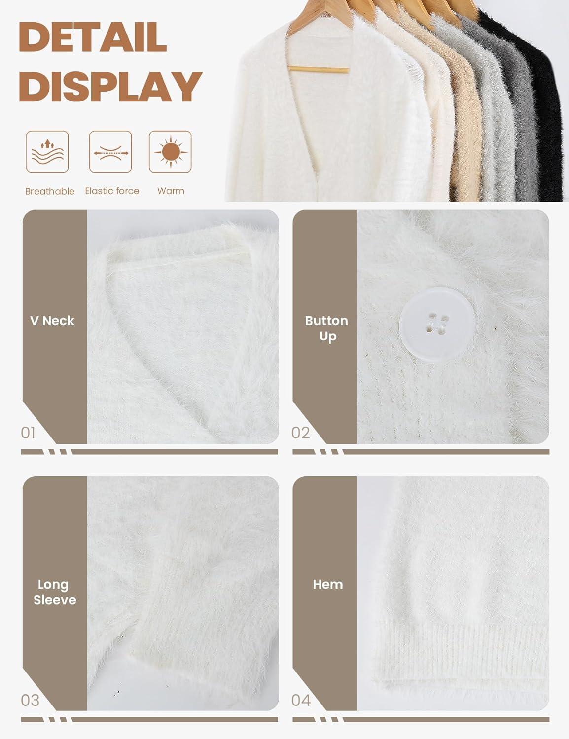 image:imageArssm Womens Fuzzy Cardigan Sweater V Neck Cardigans Button Down Fluffy Knit Top Fashion 2026 KnitwearWhite