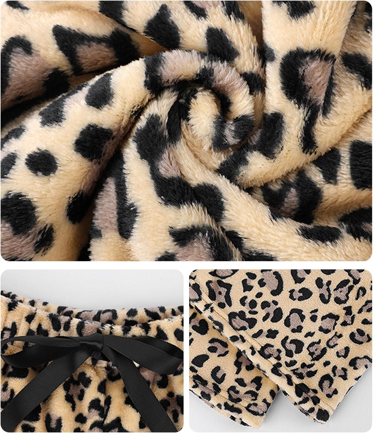 image:imageArssm Womens Fuzzy Pajama Pants Plush Elastic Waist Wide Leg Leopard Pants Pajama Bottoms Fluffy PantsBrown