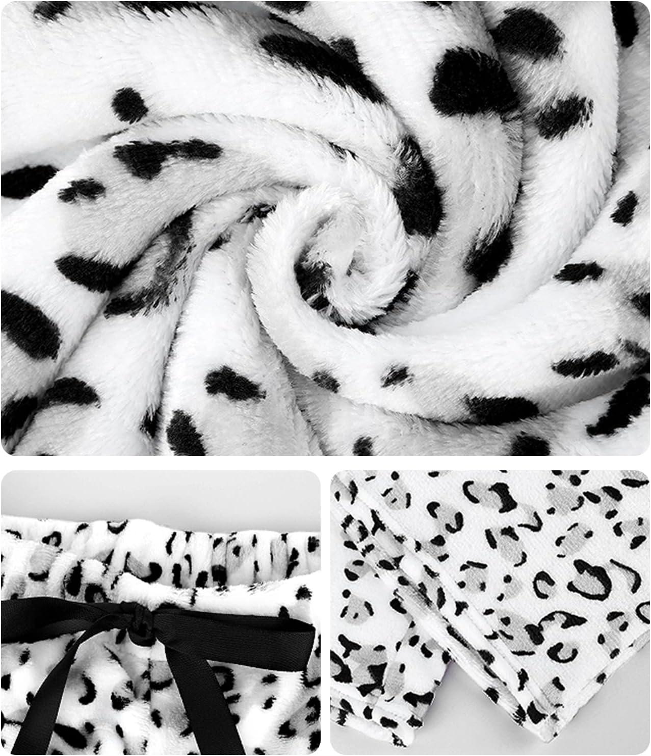 image:imageArssm Womens Fuzzy Pajama Pants Plush Elastic Waist Wide Leg Leopard Pants Pajama Bottoms Fluffy PantsWhite