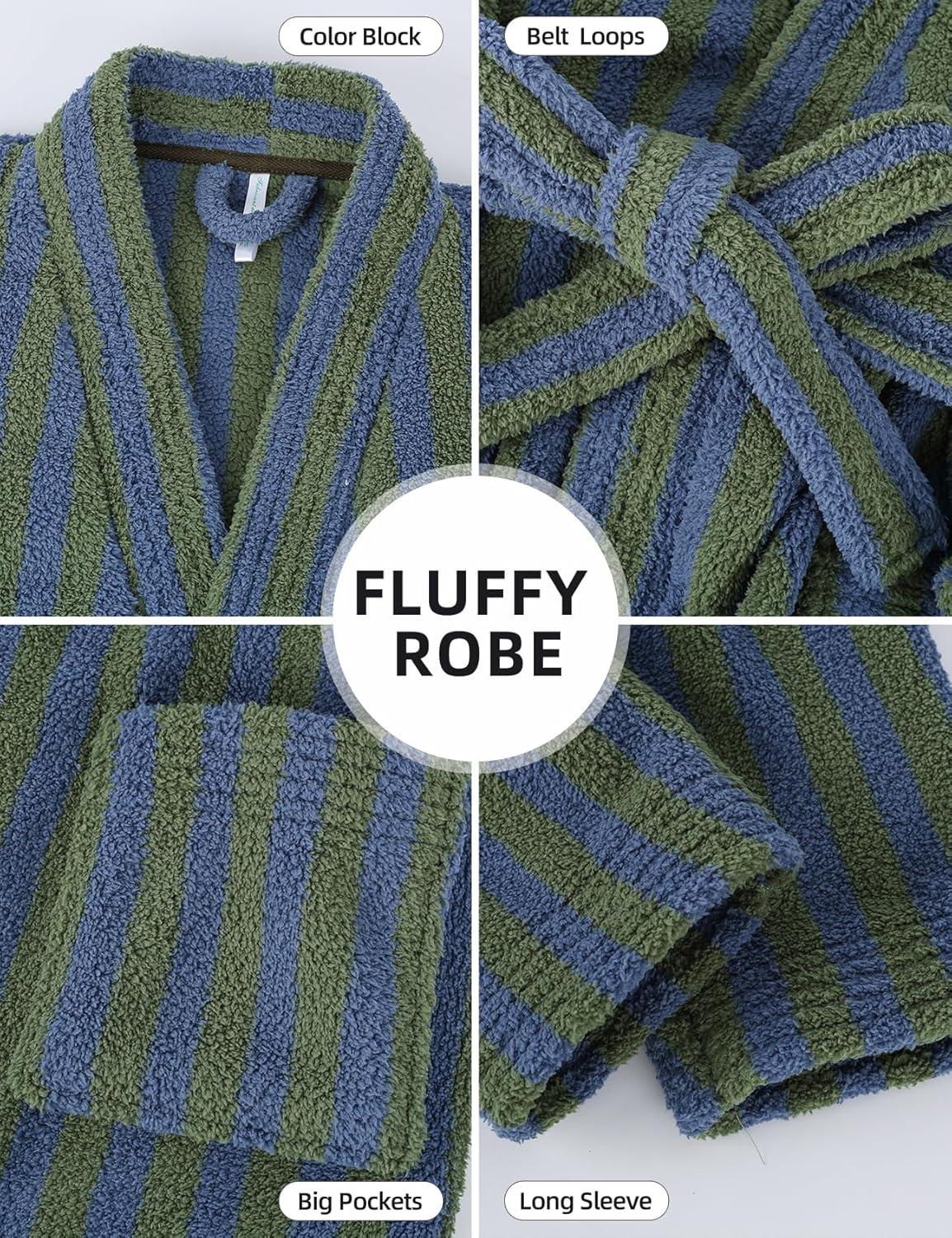 image:imageArssm Womens Striped Fluffy Robe Long Plush Bathrobes Fuzzy Warm Cozy Thick Loungewear Maxi RobeGreen