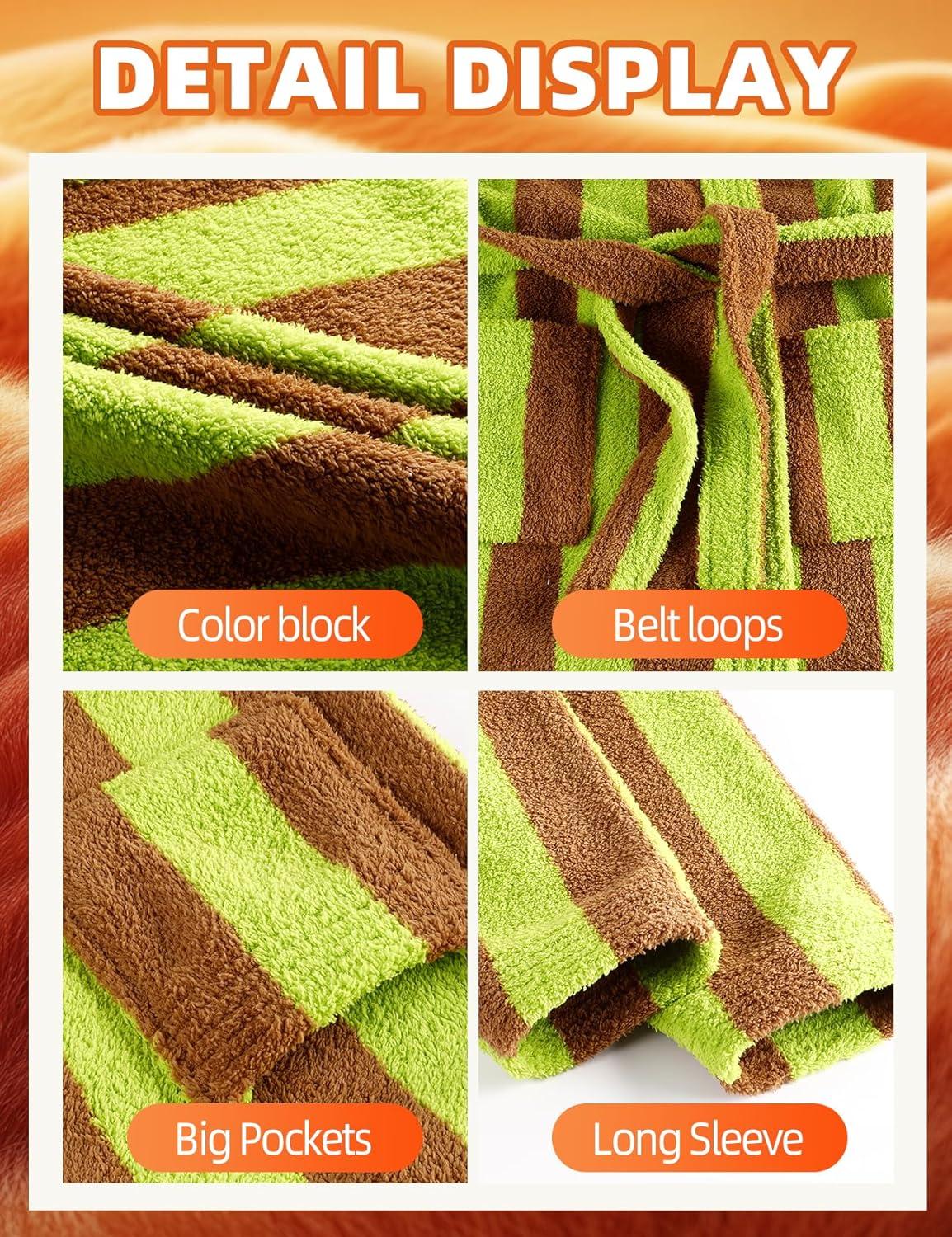 image:imageArssm Womens Striped Fluffy Robe Long Plush Bathrobes Fuzzy Warm Cozy Thick Loungewear Maxi RobeLightgreen